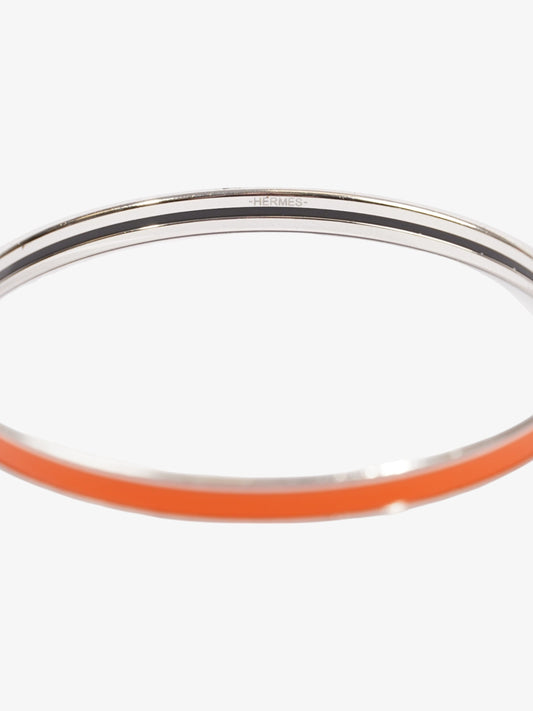 Hermes Uni Bangle Orange Fruite / Silver Enamel 65 (Small)