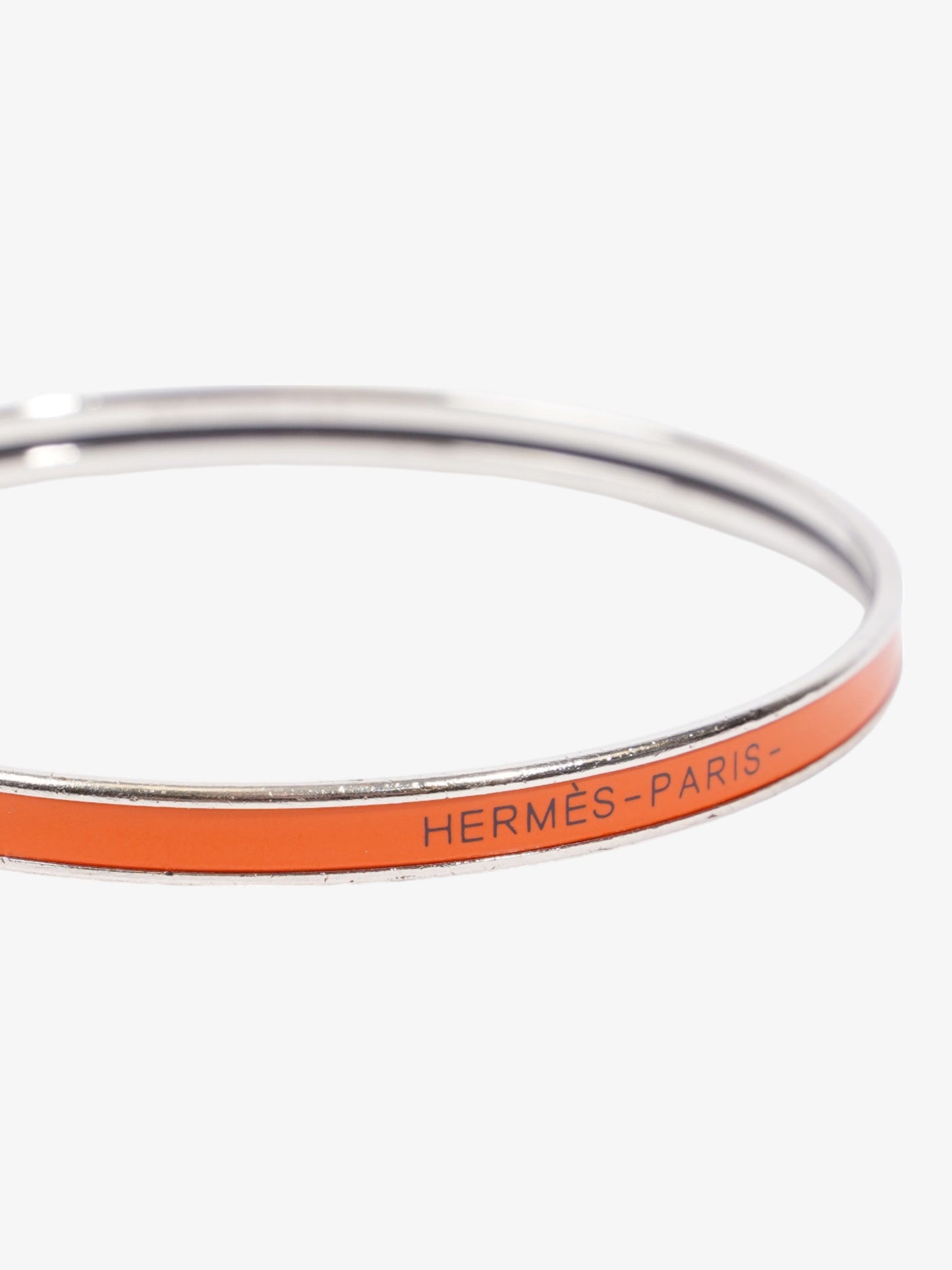 Hermes Uni Bangle Orange Fruite / Silver Enamel 65 (Small)