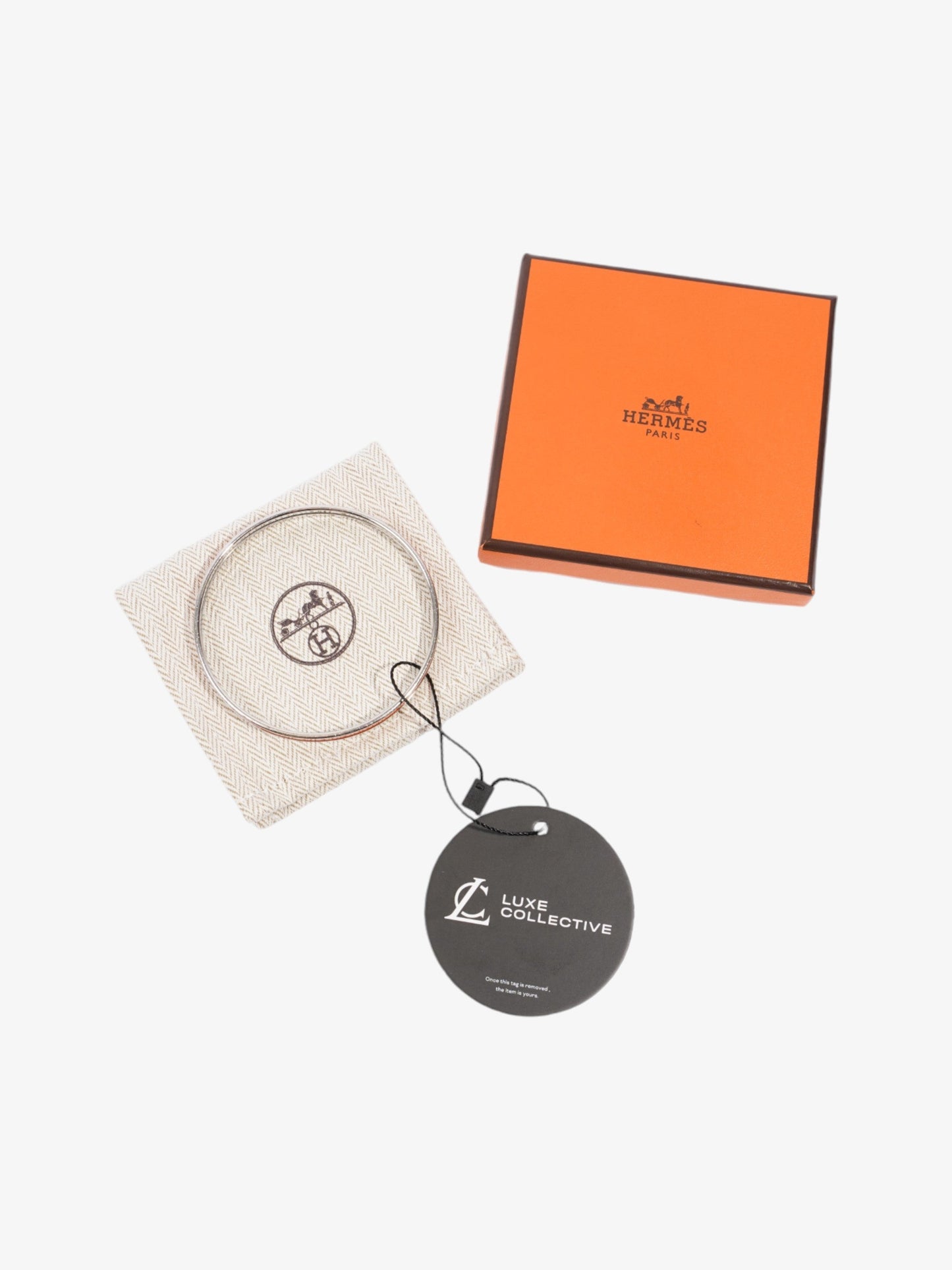 Hermes Uni Bangle Orange Fruite / Silver Enamel 65 (Small)