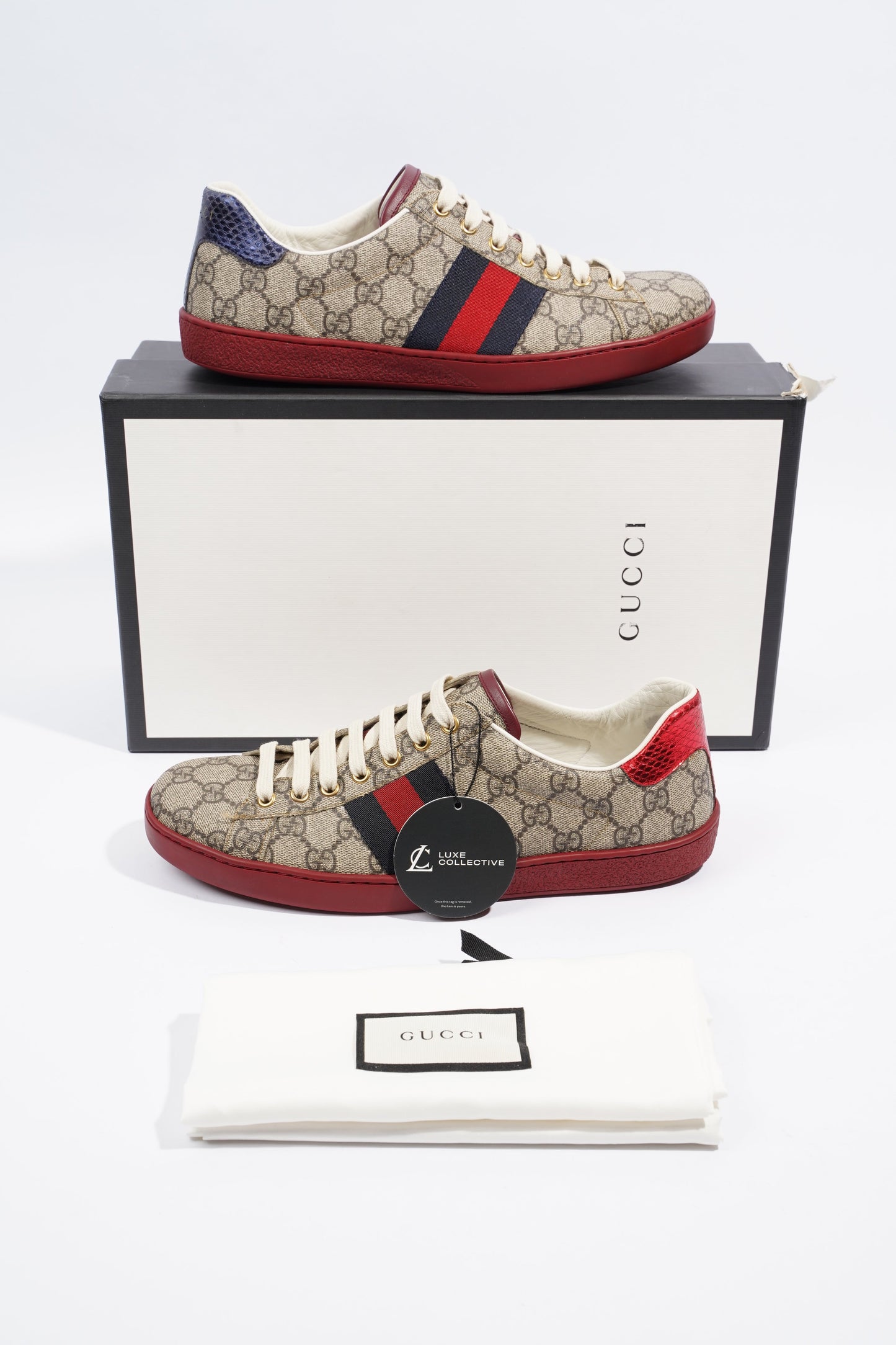 Gucci GG Ace Supreme Beige / Red Canvas EU 42 UK 8