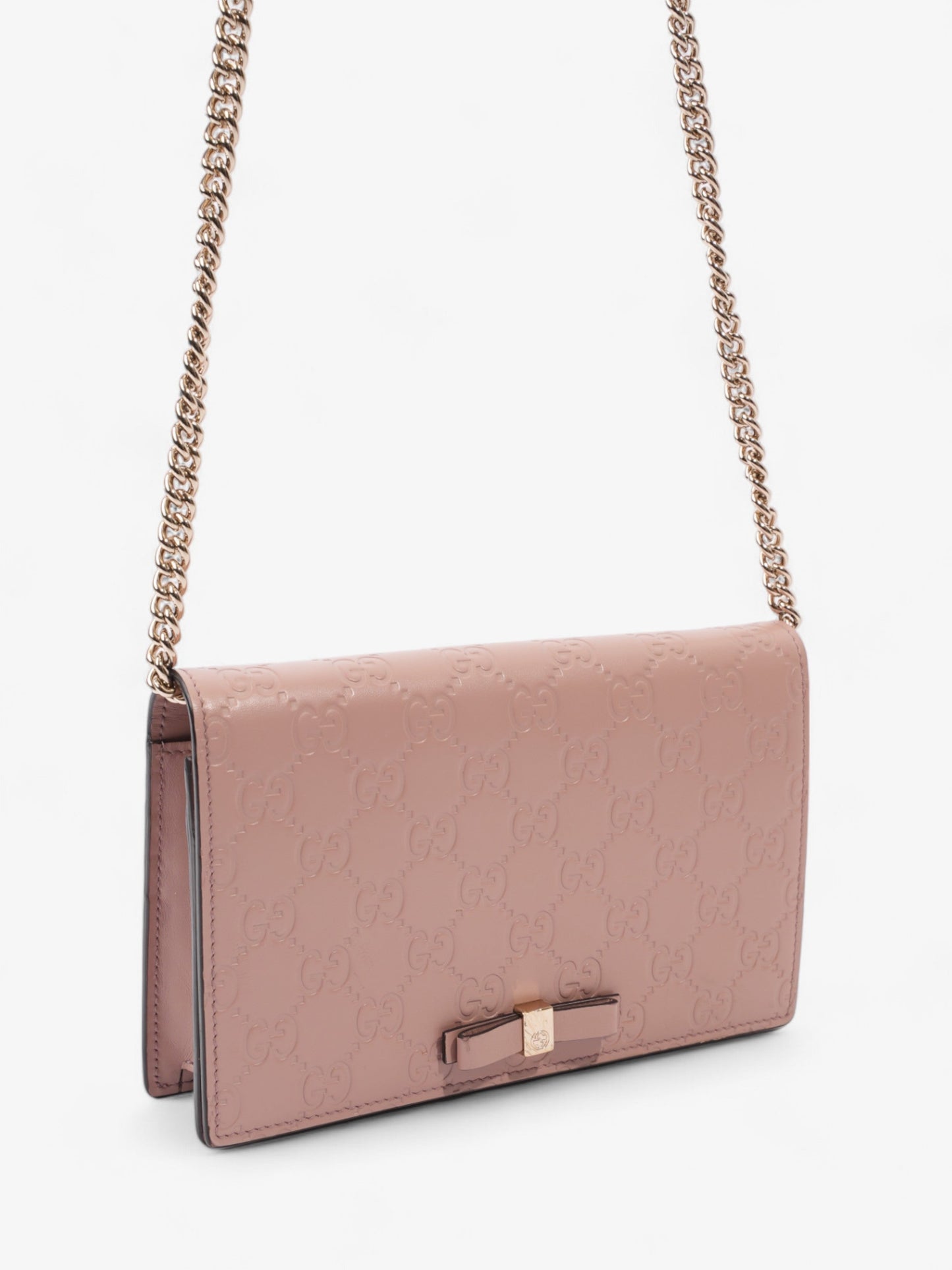Gucci Bow Continental Chain Wallet Pink Guccissima Leather