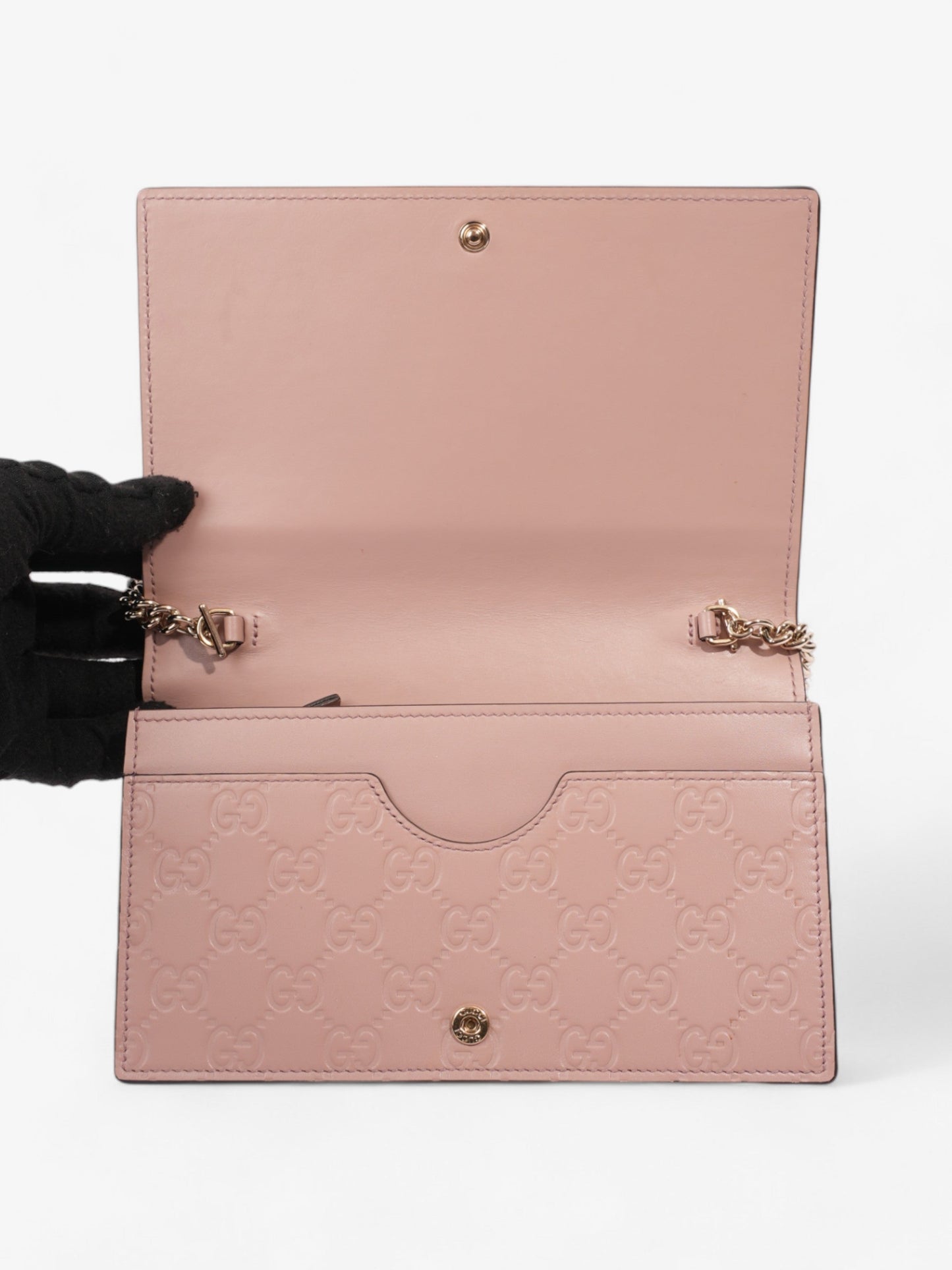 Gucci Bow Continental Chain Wallet Pink Guccissima Leather