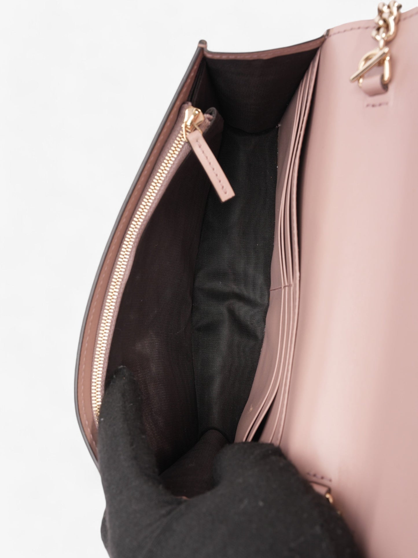 Gucci Bow Continental Chain Wallet Pink Guccissima Leather