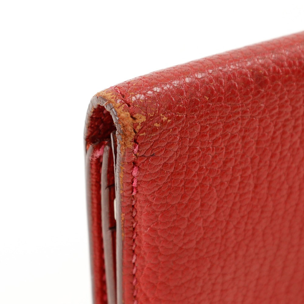 HERMES Bifold Wallet leather Red Beansufla Women Used