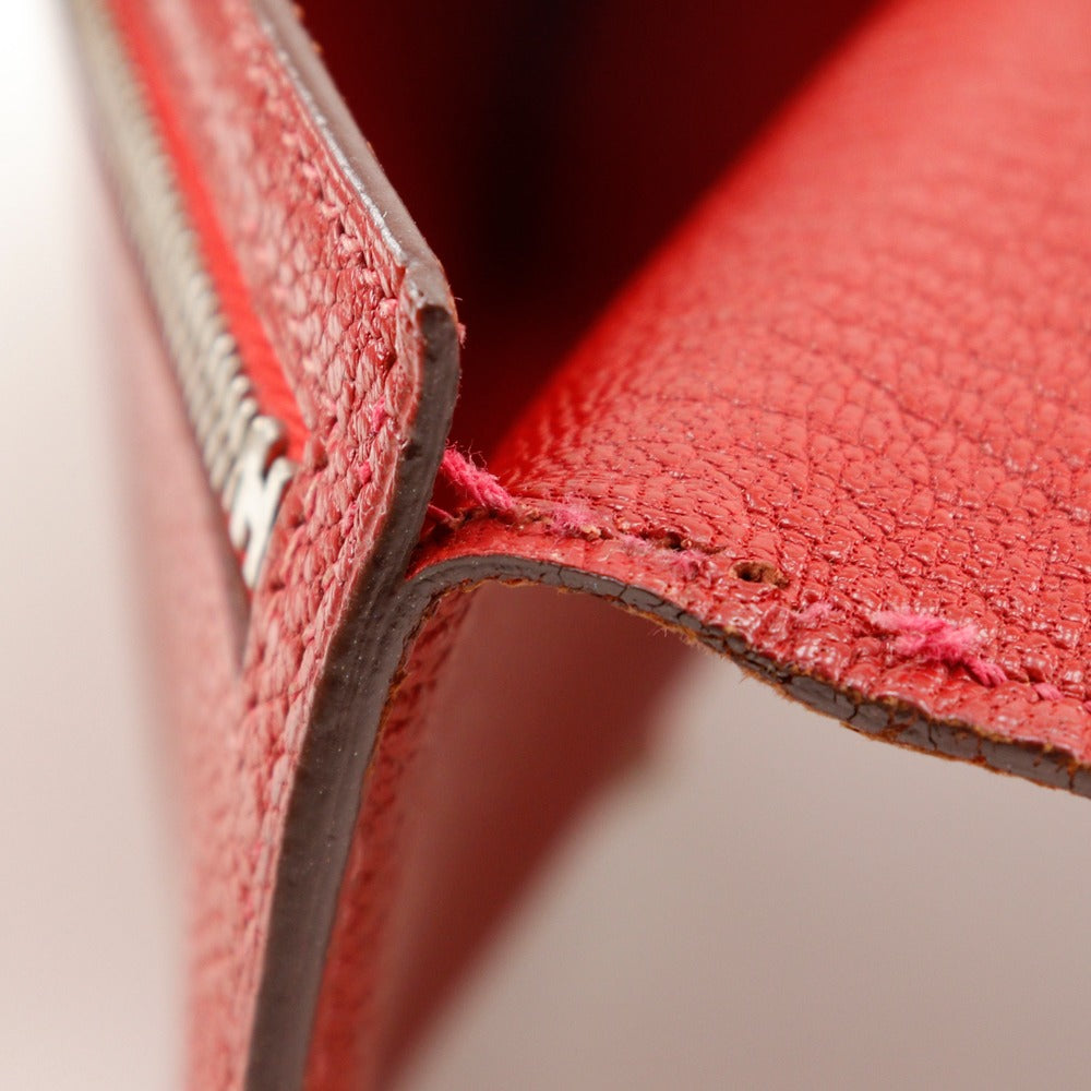 HERMES Bifold Wallet leather Red Beansufla Women Used