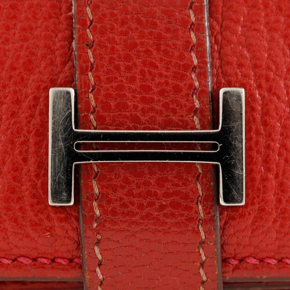 HERMES Bifold Wallet leather Red Beansufla Women Used