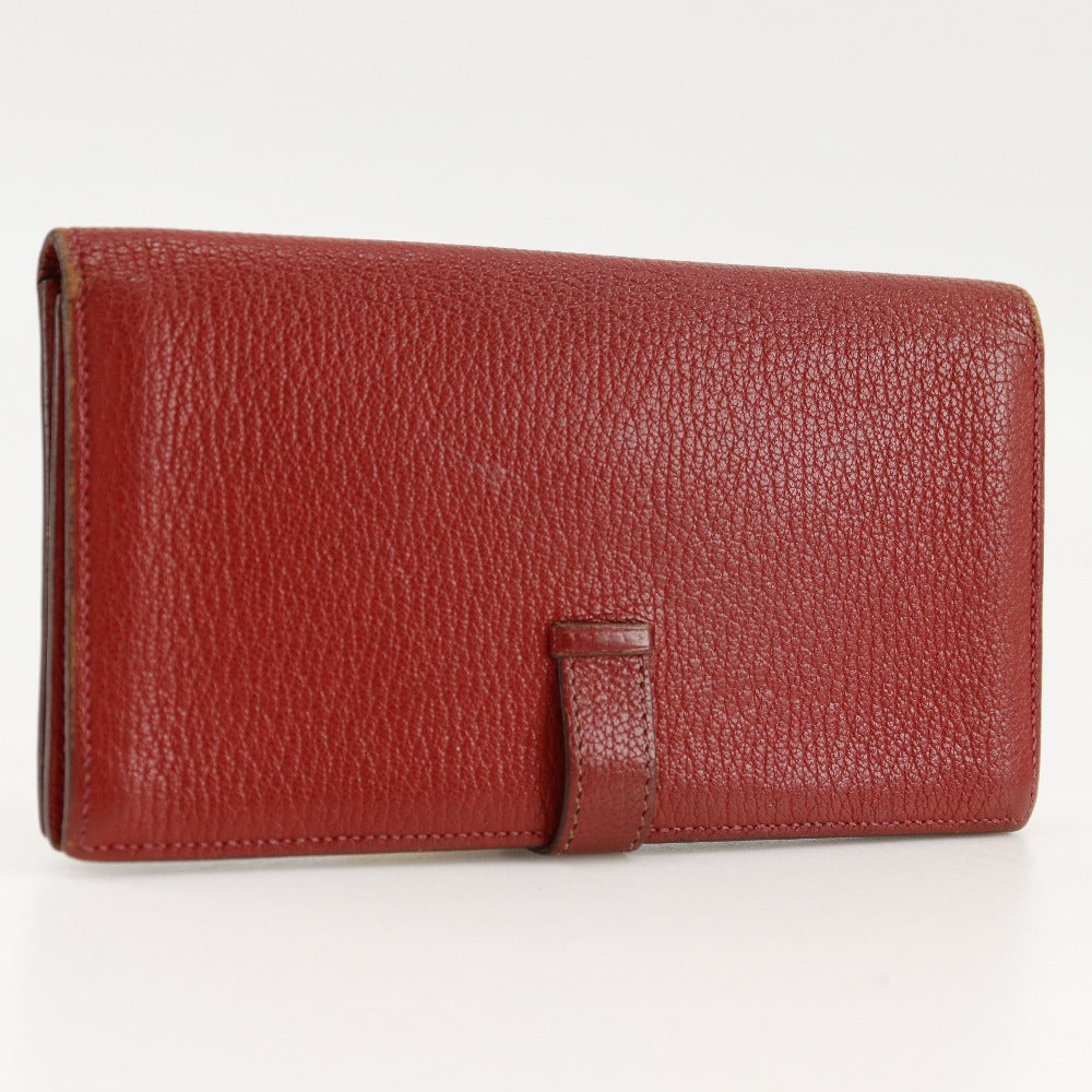 HERMES Bifold Wallet leather Red Beansufla Women Used