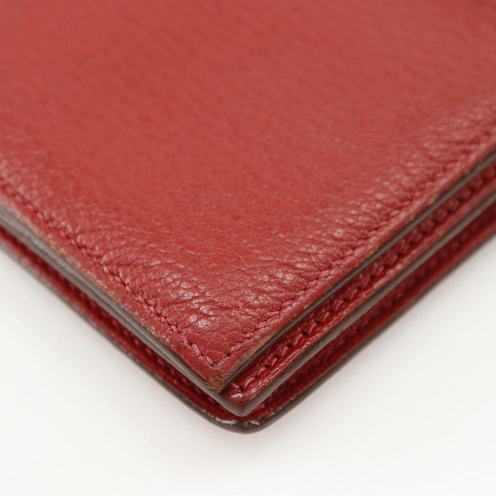 HERMES Bifold Wallet leather Red Beansufla Women Used