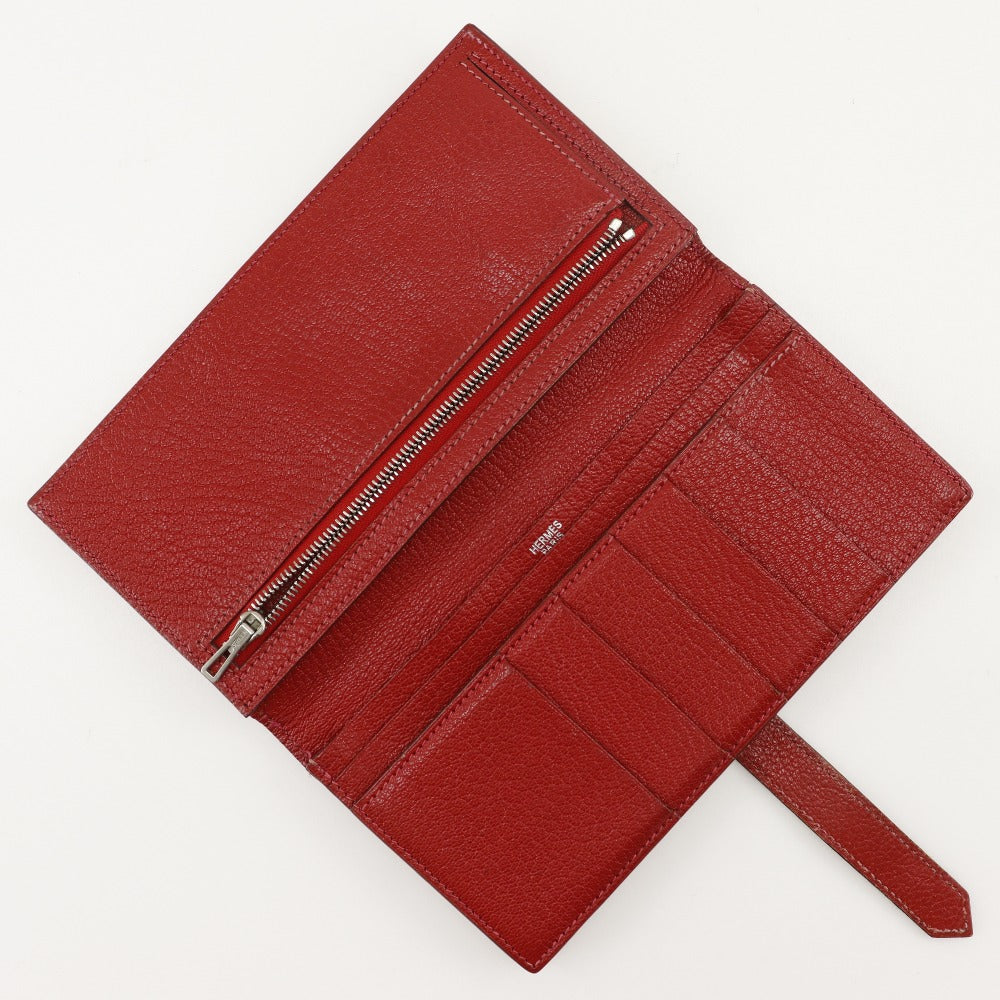 HERMES Bifold Wallet leather Red Beansufla Women Used