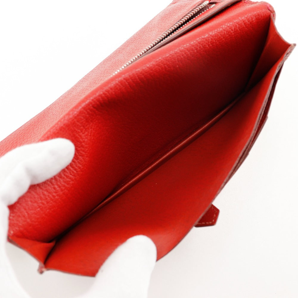 HERMES Bifold Wallet leather Red Beansufla Women Used