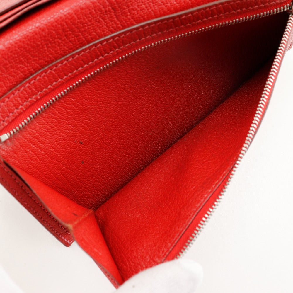 HERMES Bifold Wallet leather Red Beansufla Women Used