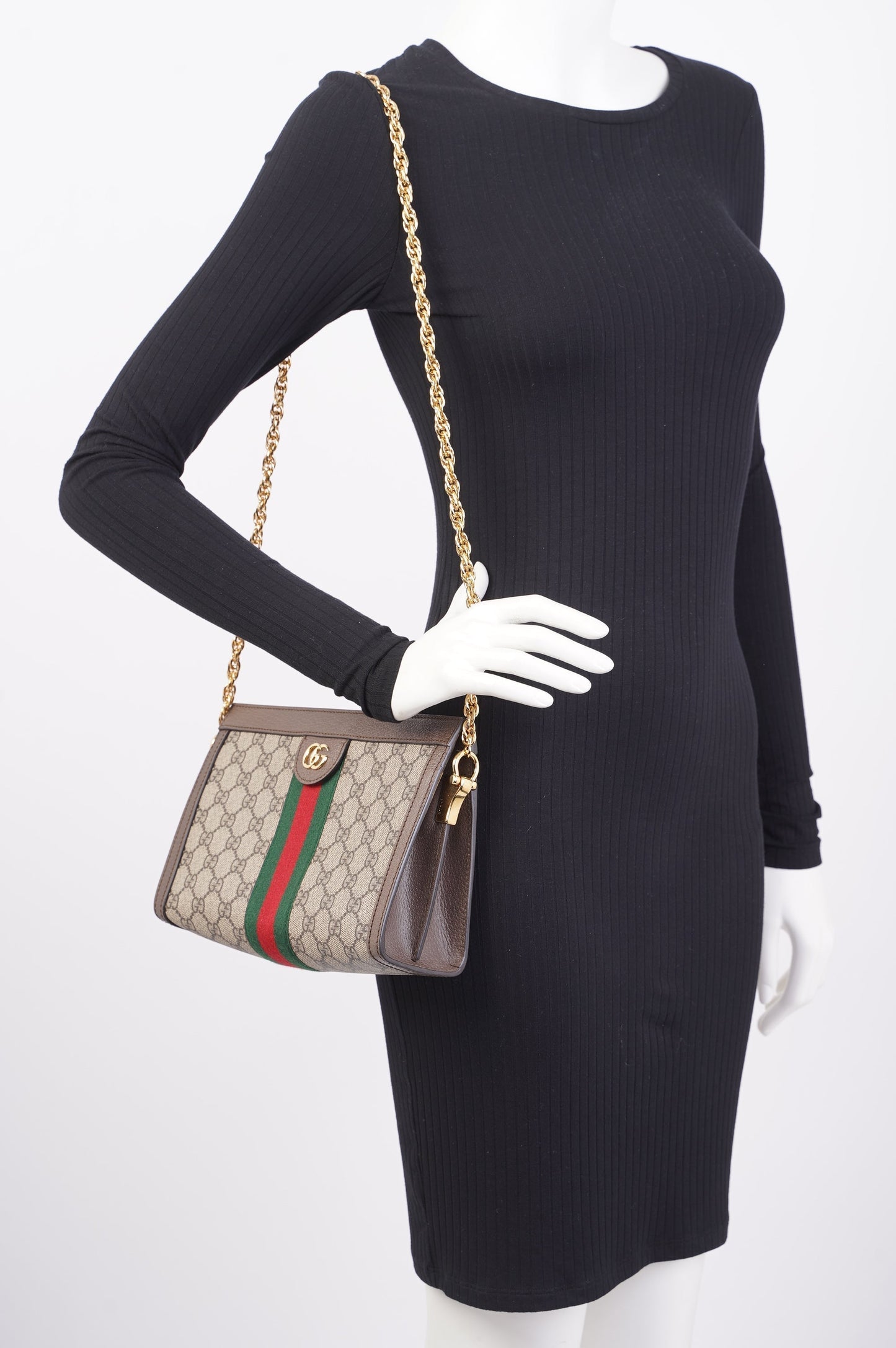 Gucci Ophidia GG Chain Shoulder Bag Supreme / Green / Red Coated Canvas Small