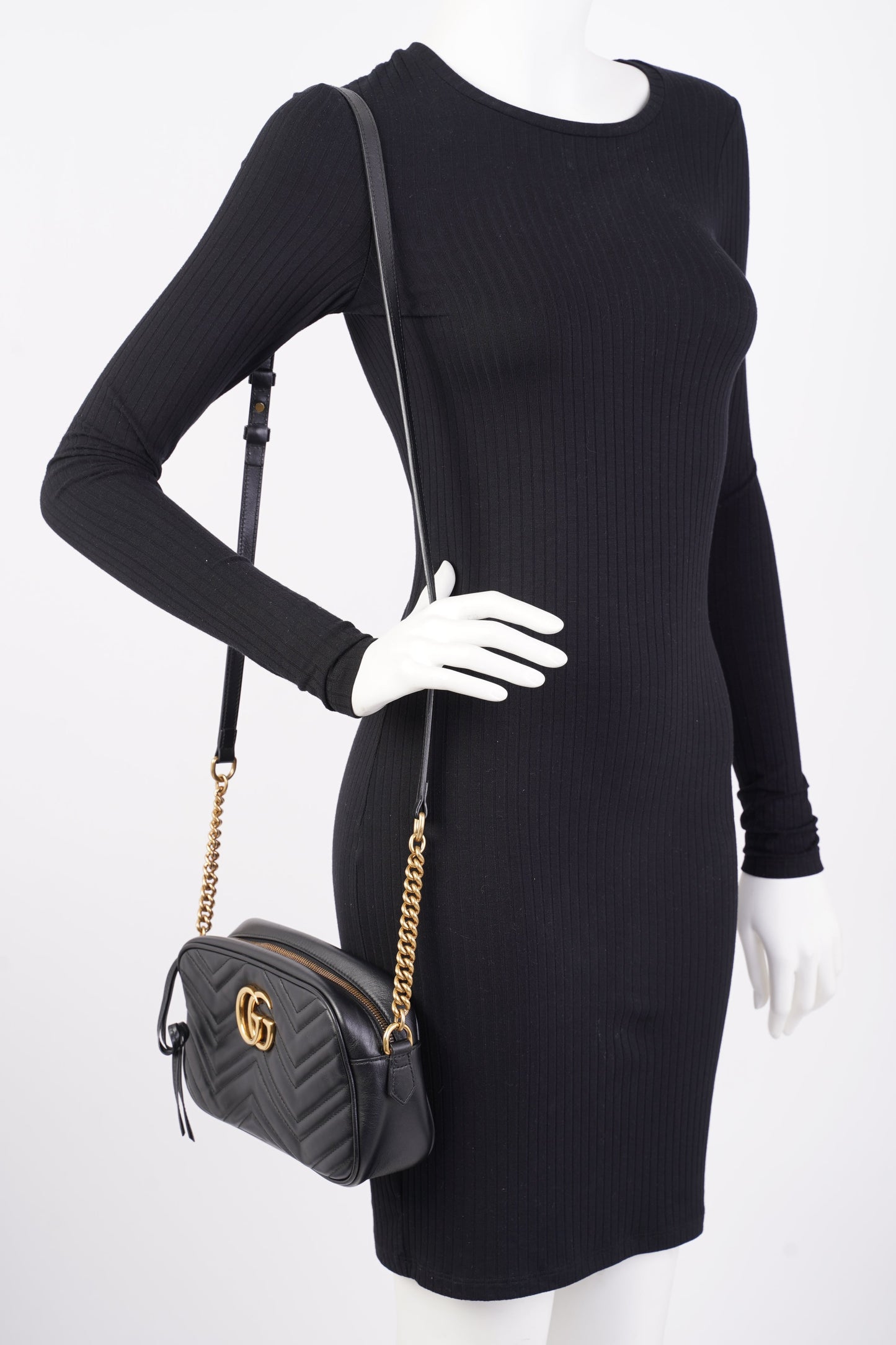 Gucci Marmont Zip Black Matelasse Leather Small