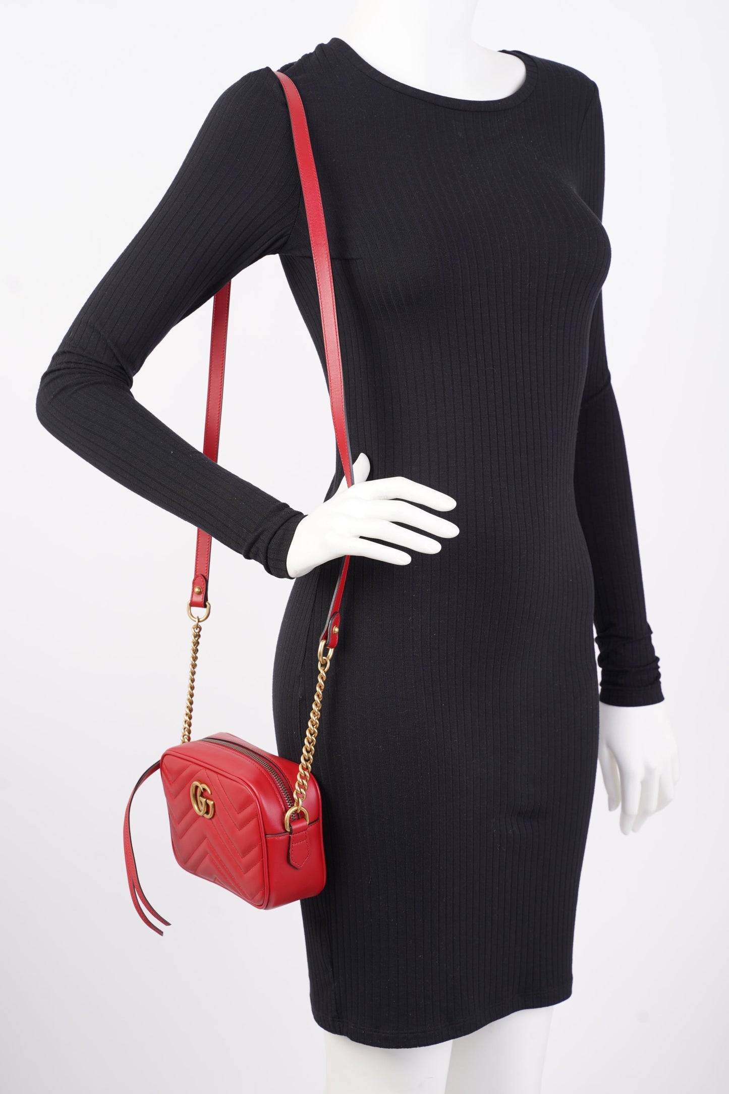 Gucci Marmont Zip Red Matelasse Leather Mini
