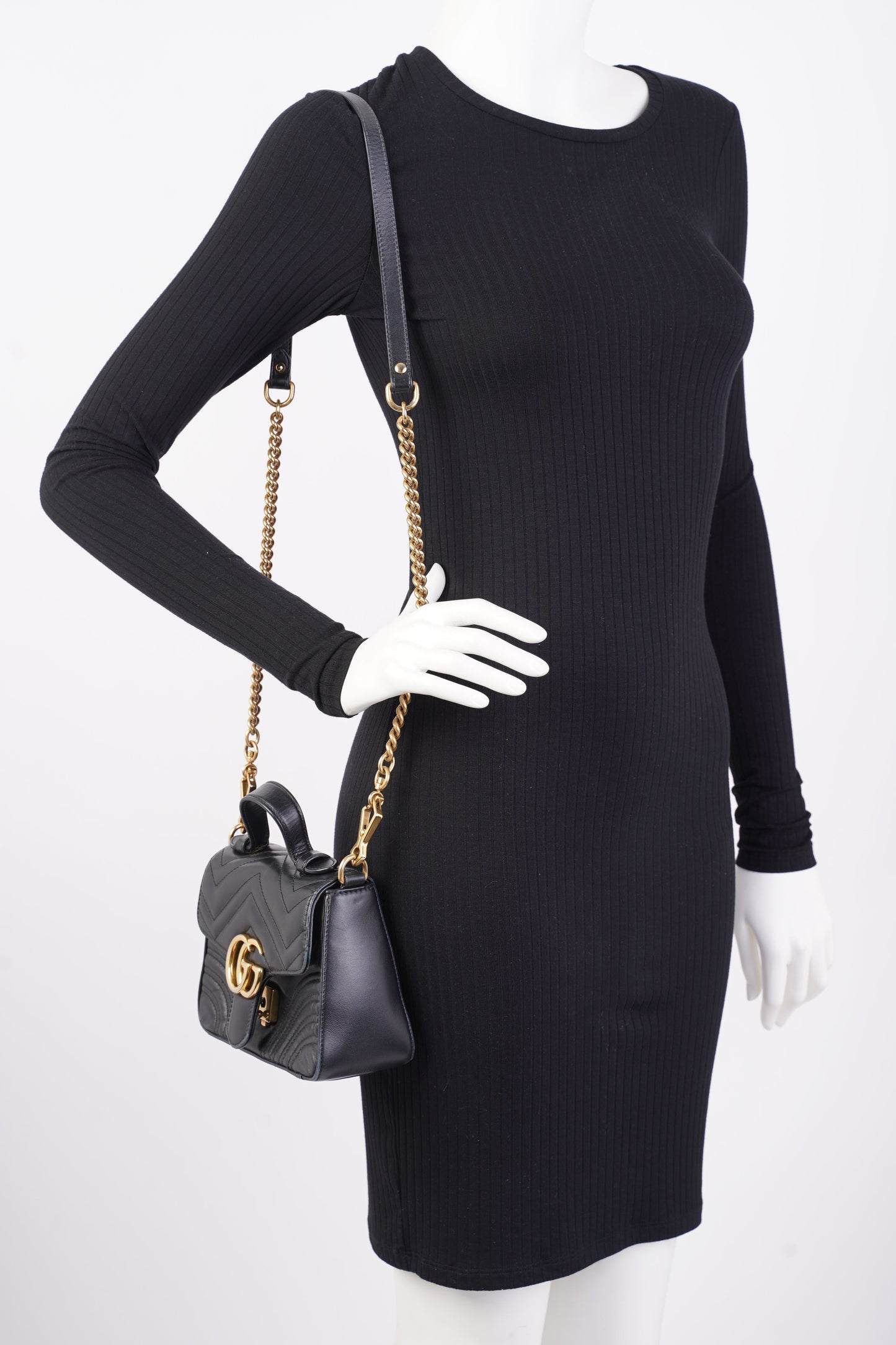 Gucci GG Marmont Mini Top Handle Black Matelasse Leather