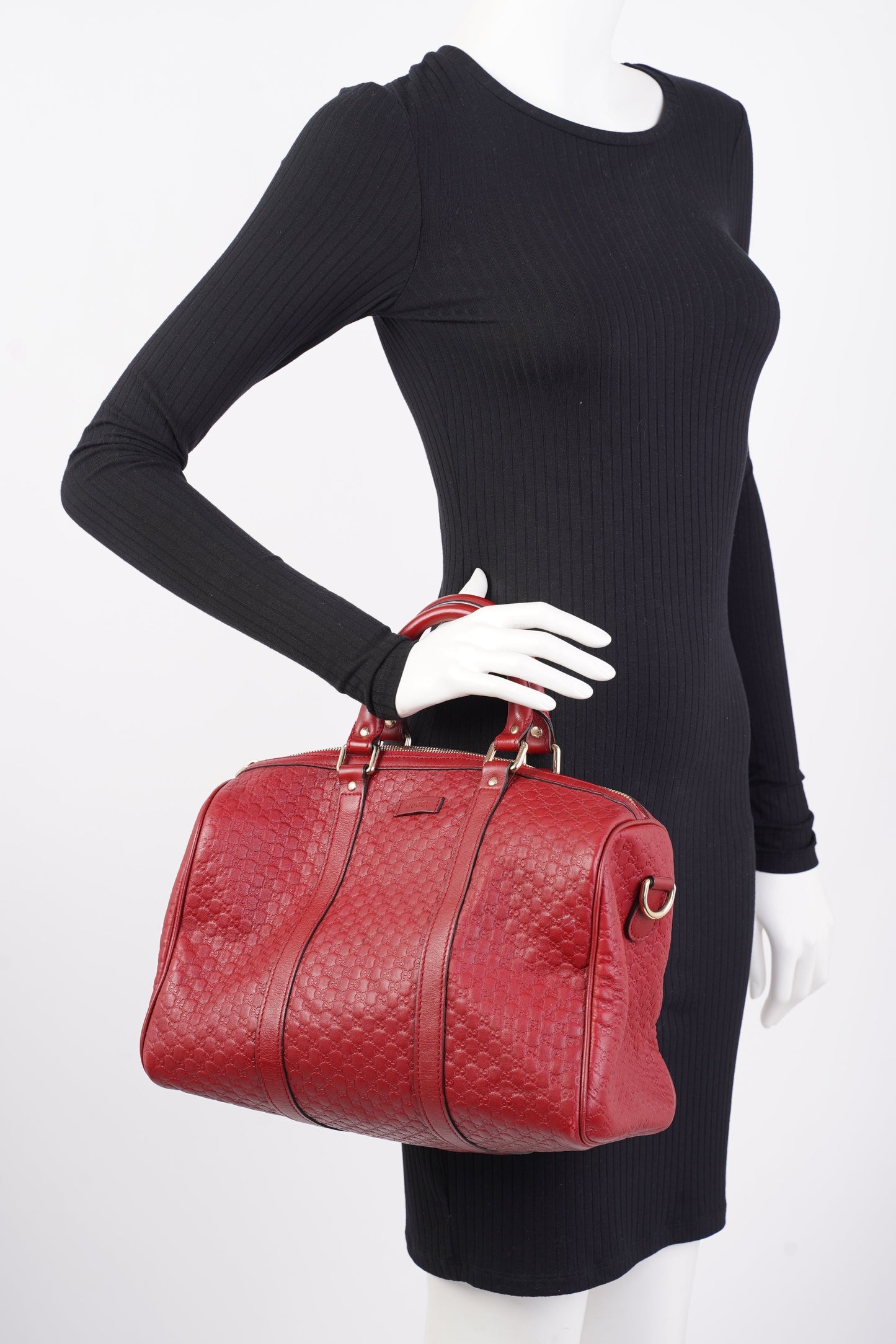 Gucci Boston Bag Red Microguccissima GG Embossed Leather