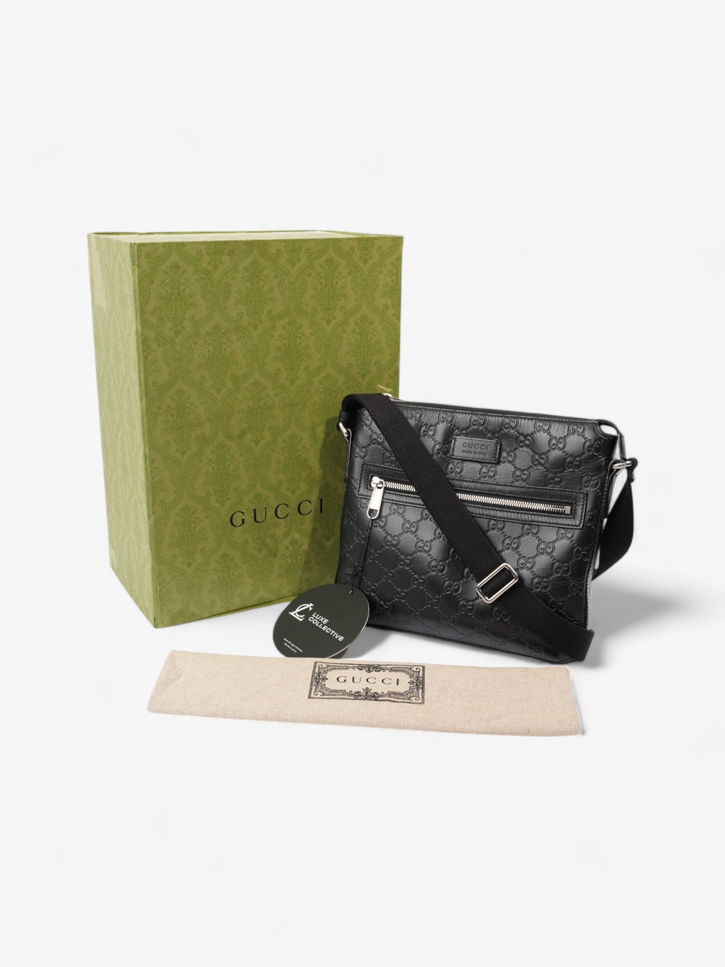 Gucci Signature Messenger Bag Black Leather