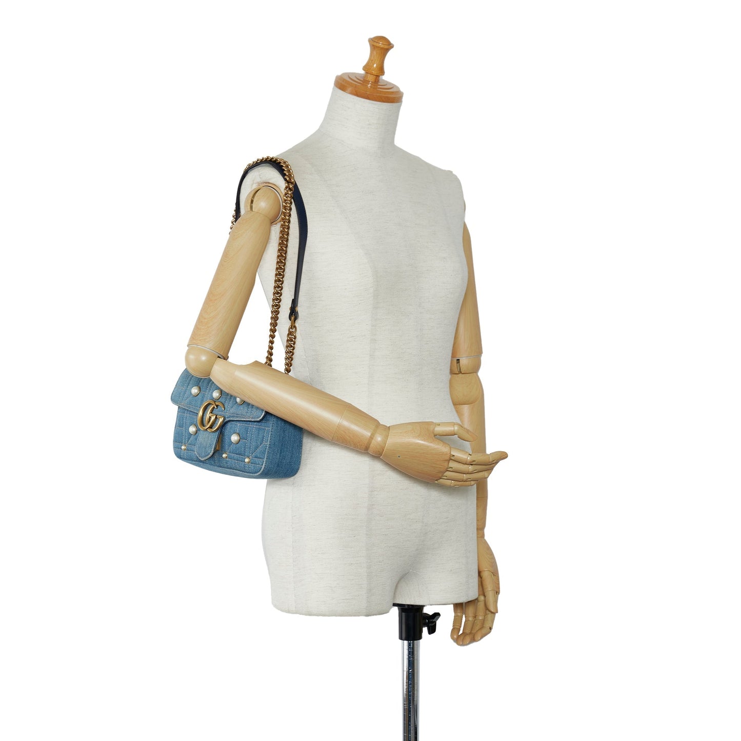 Gucci Pearly GG Marmont Mini Blue Denim Matelassé