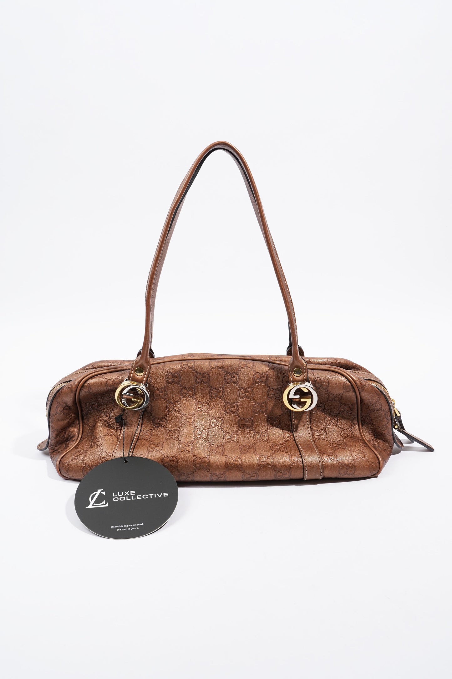 Gucci Guccissima GG Interlocking Shoulder Bag Bronze Leather