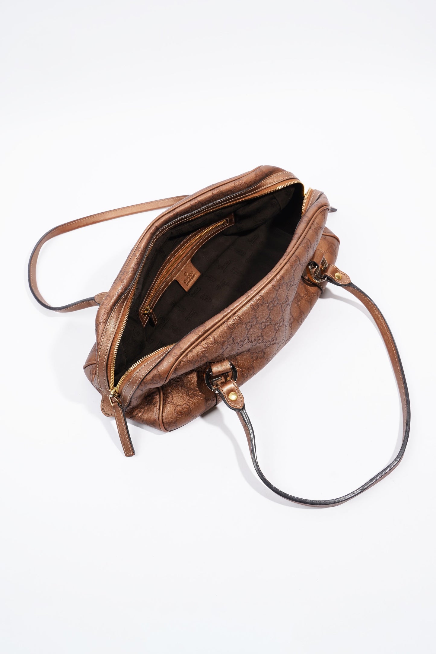 Gucci Guccissima GG Interlocking Shoulder Bag Bronze Leather