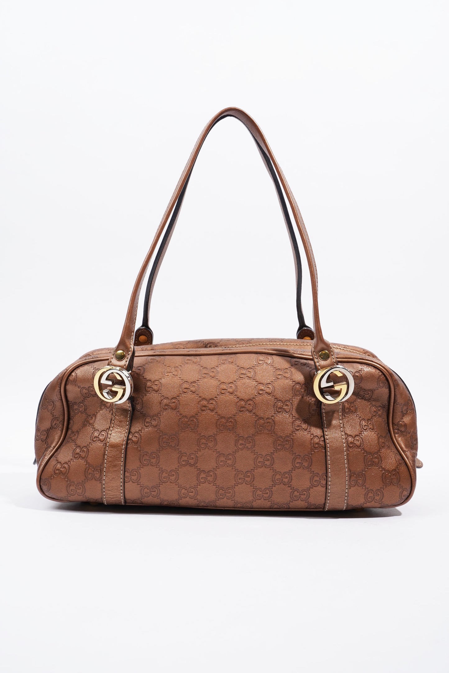 Gucci Guccissima GG Interlocking Shoulder Bag Bronze Leather