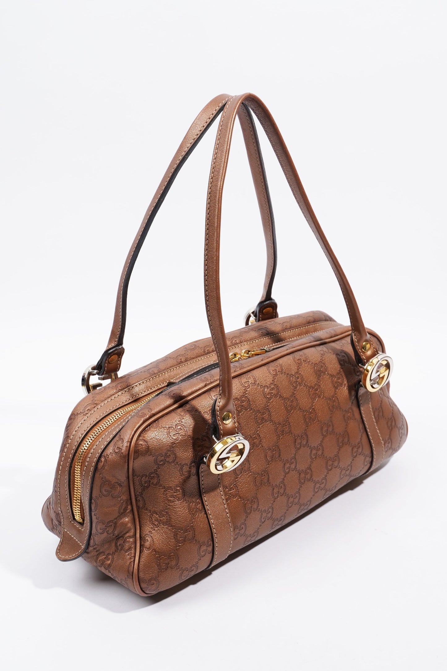 Gucci Guccissima GG Interlocking Shoulder Bag Bronze Leather