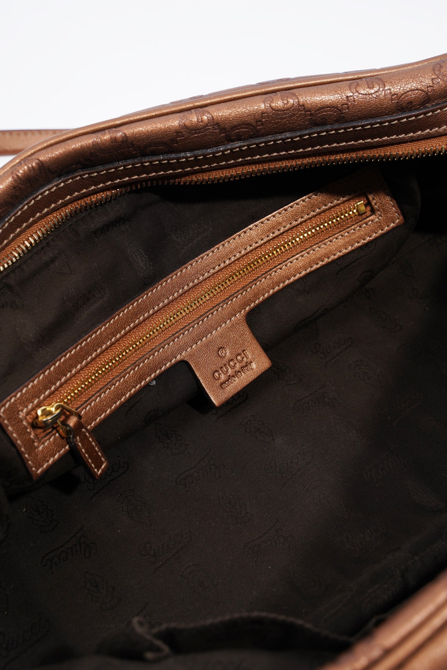 Gucci Guccissima GG Interlocking Shoulder Bag Bronze Leather
