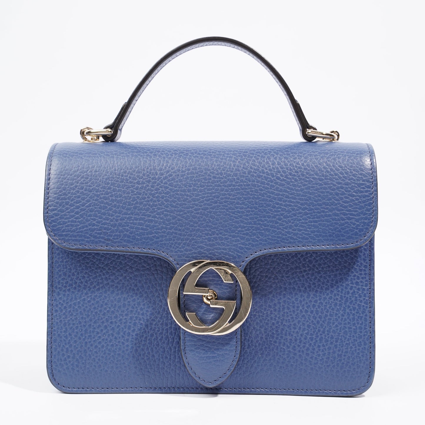 Gucci Interlocking GG Chain Blue Grained Leather