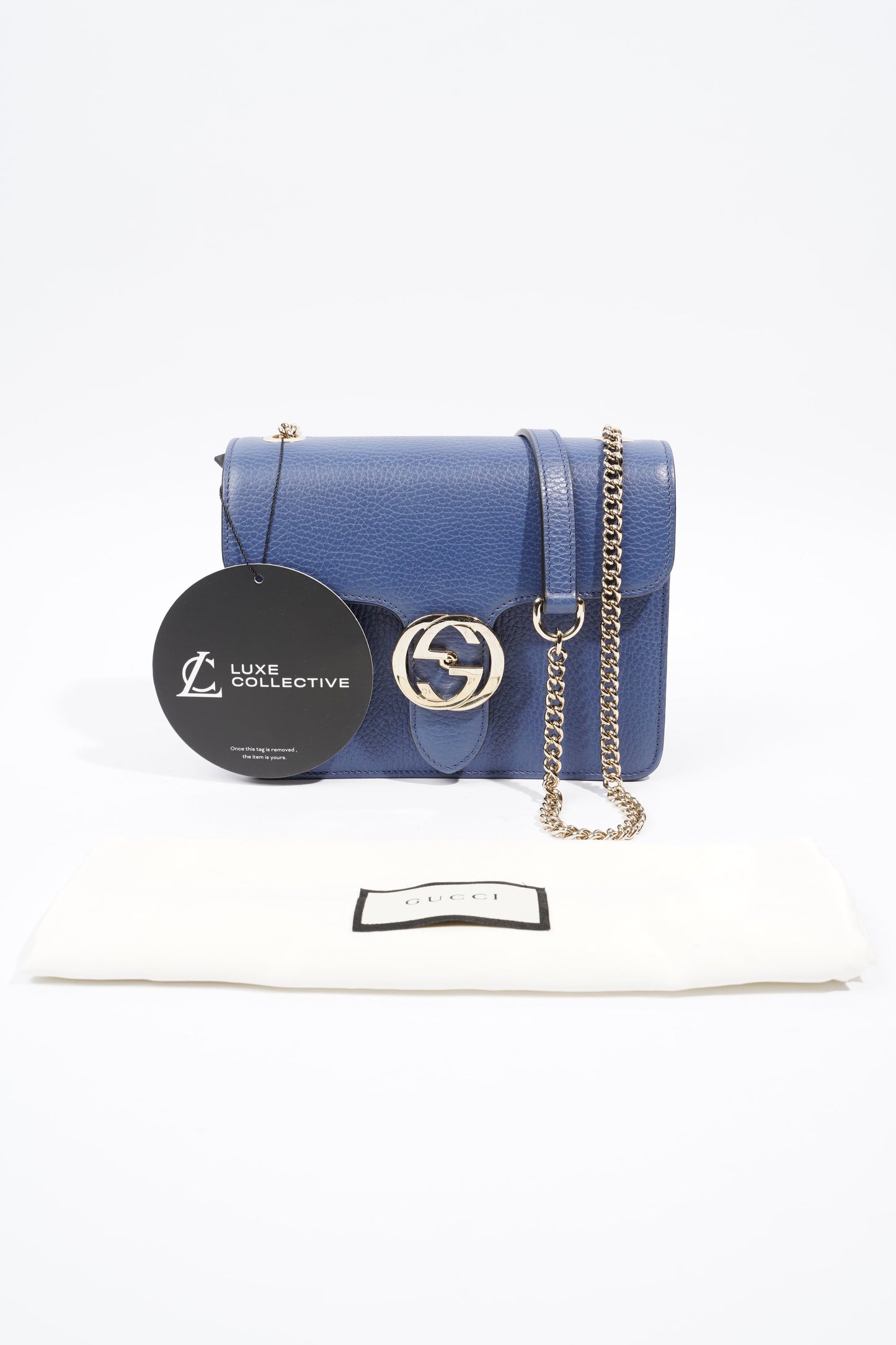 Gucci Interlocking GG Chain Blue Grained Leather