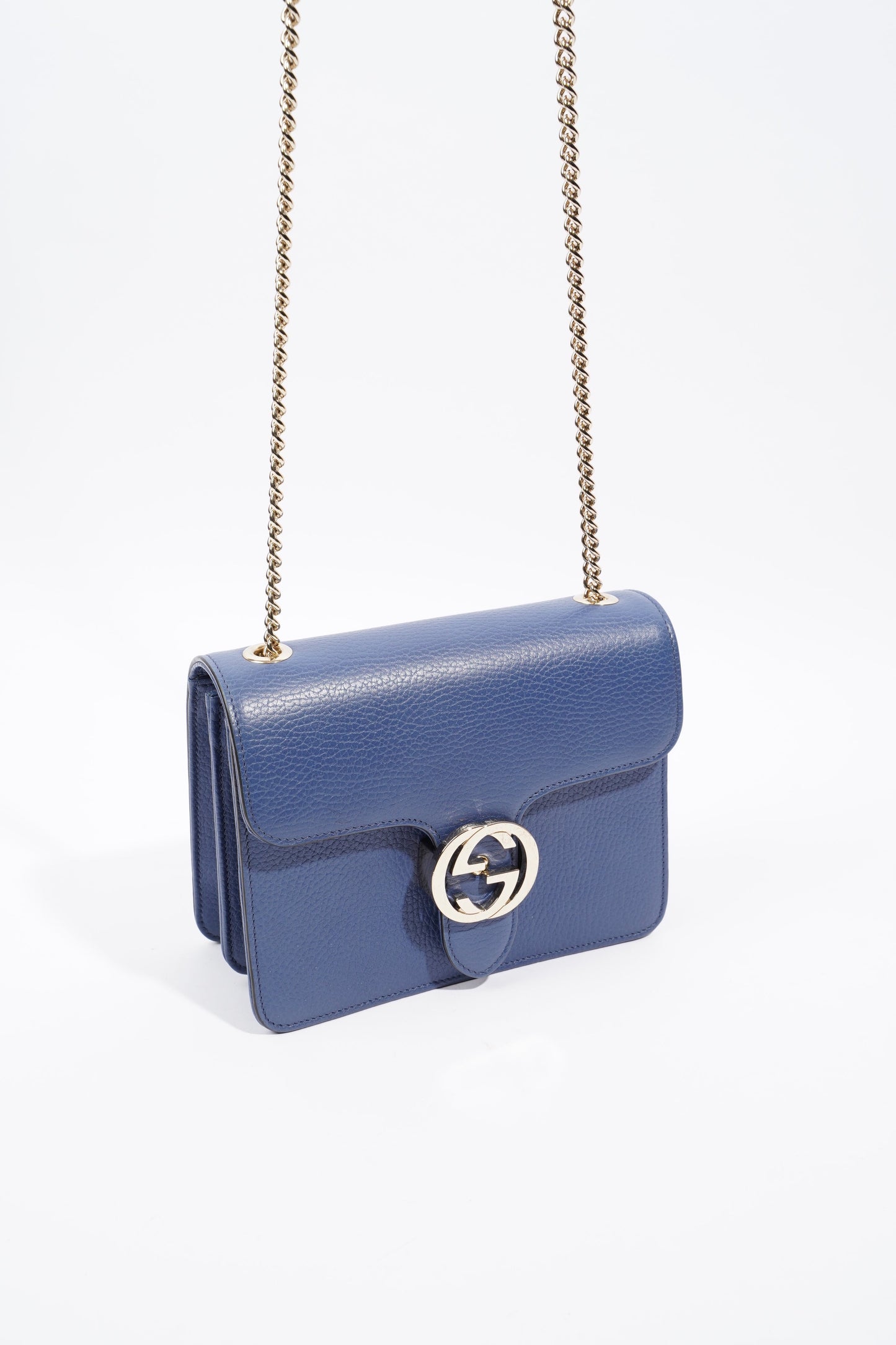 Gucci Interlocking GG Chain Blue Grained Leather