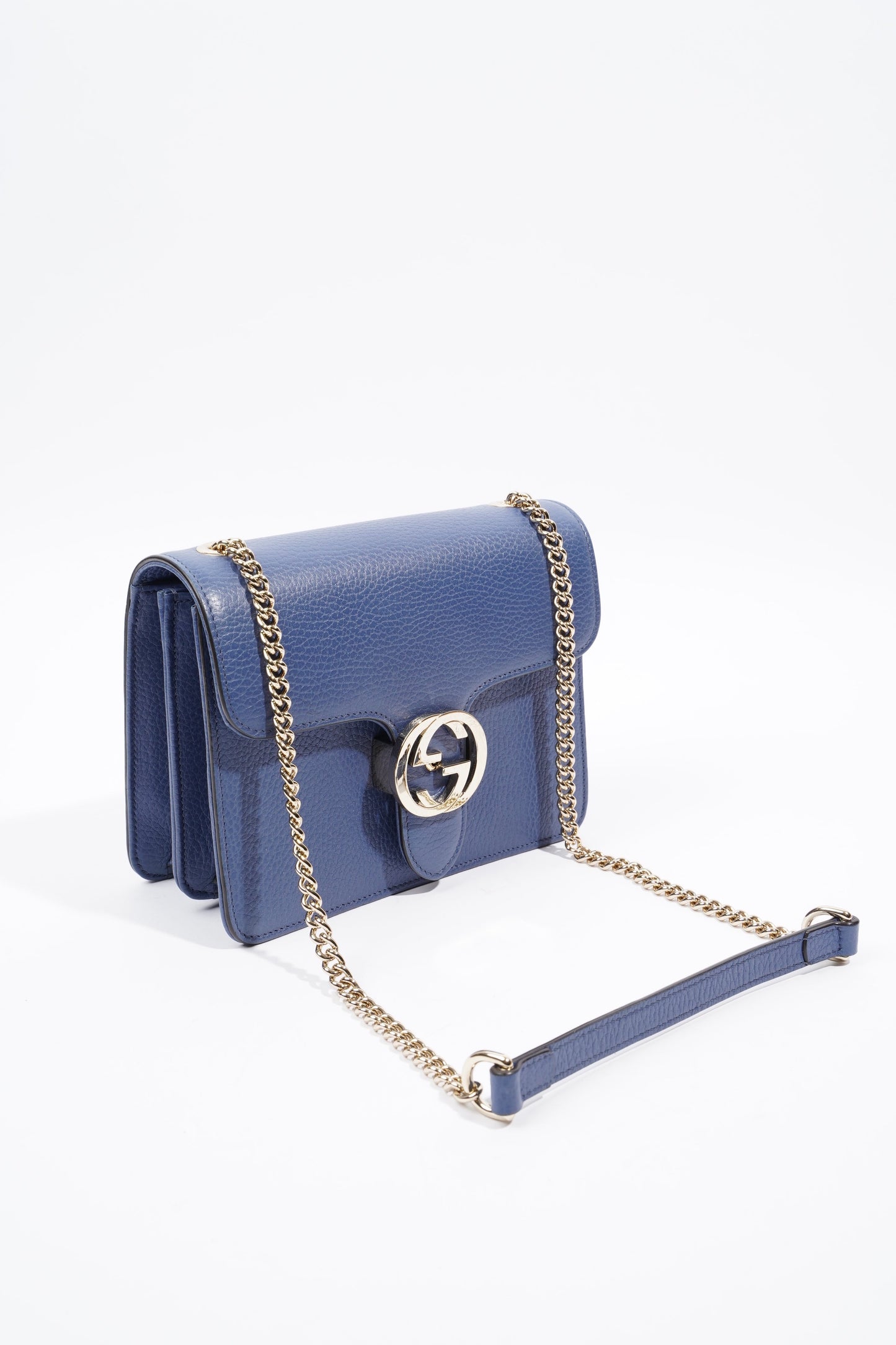 Gucci Interlocking GG Chain Blue Grained Leather