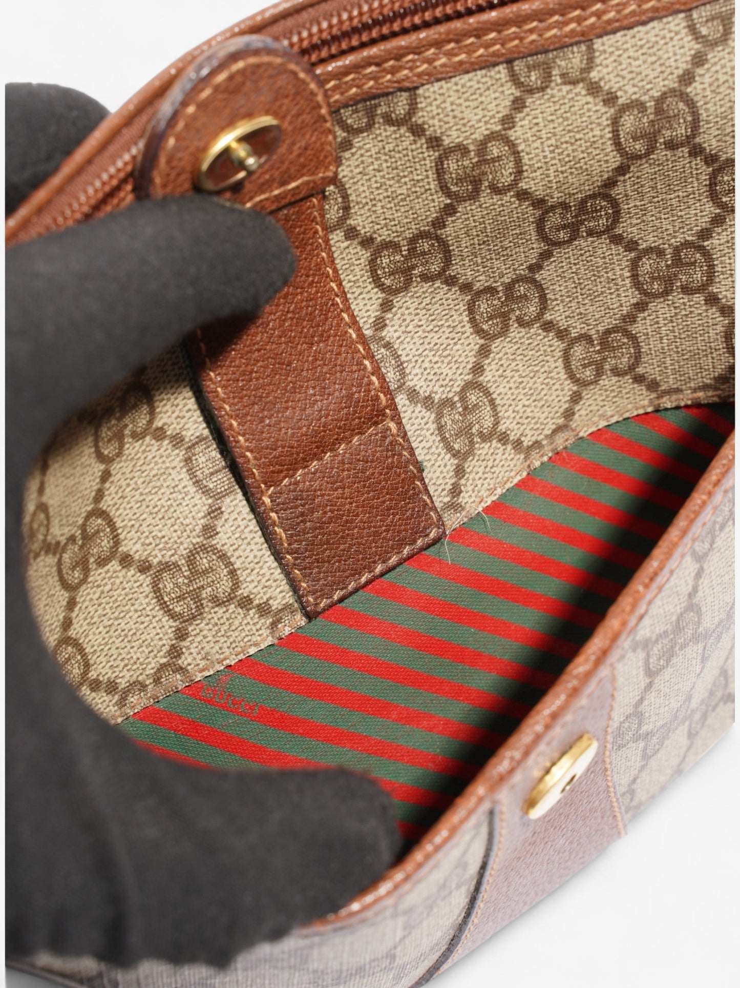 Gucci Old Gucci Sherry Line PVC & leather Shoulder bag Brown 001・58・6177 Supreme Print Coated Canvas