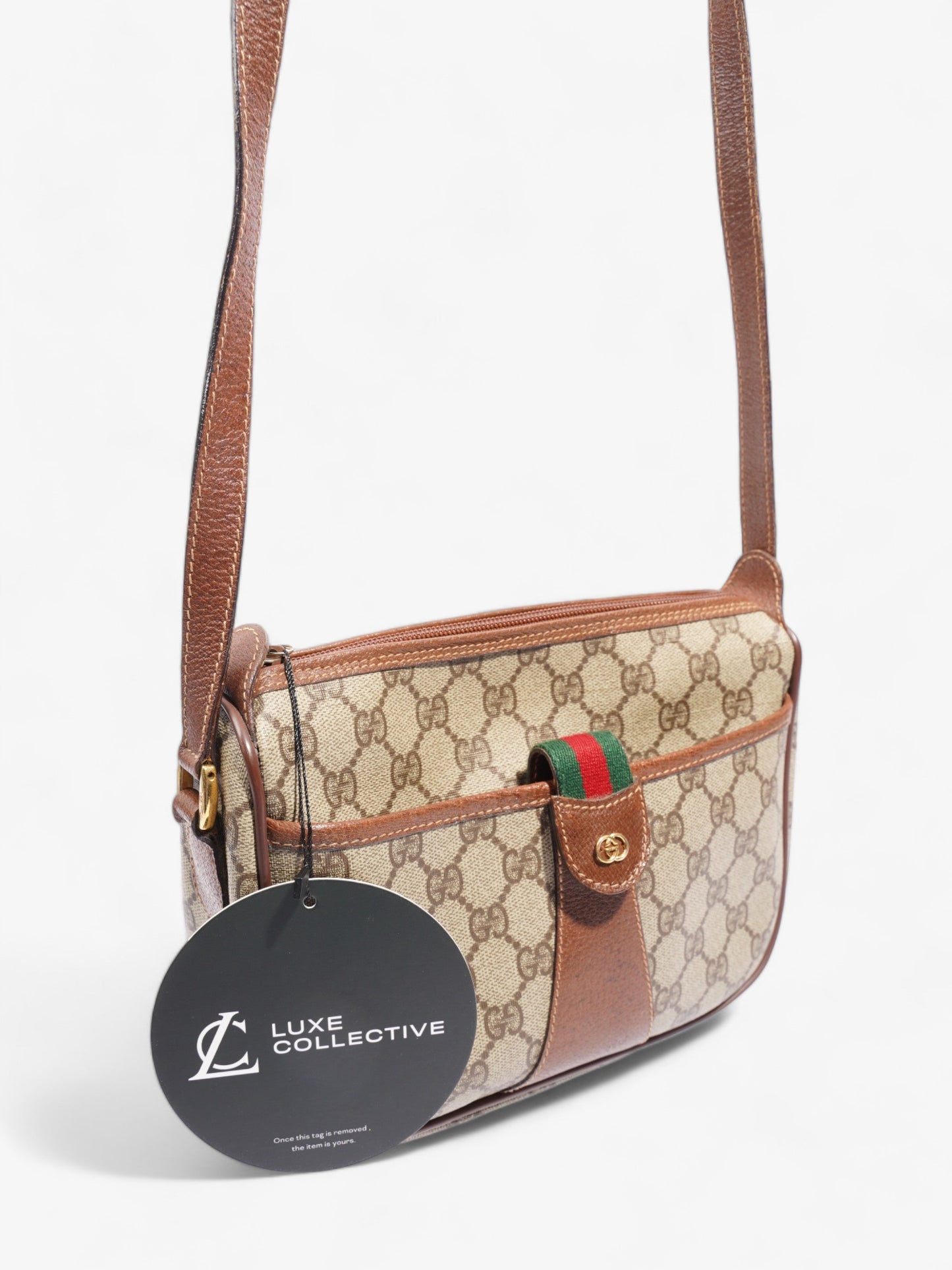 Gucci Old Gucci Sherry Line PVC & leather Shoulder bag Brown 001・58・6177 Supreme Print Coated Canvas
