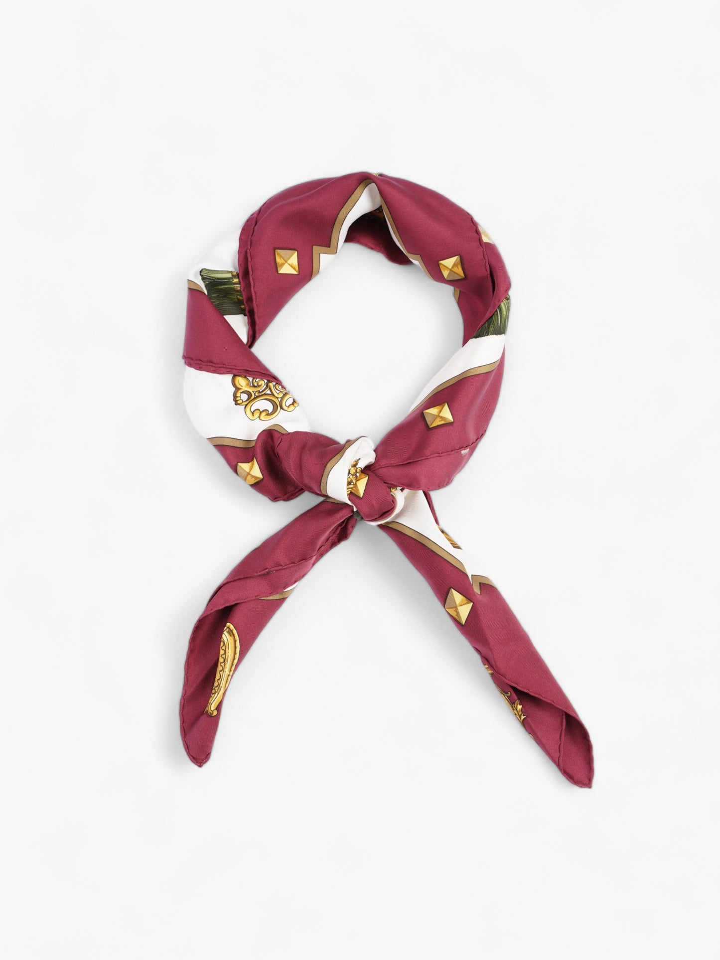Hermes Hermès Carré 90 LES CLES Keys Scarf Burgundy / Cream / Gold Silk