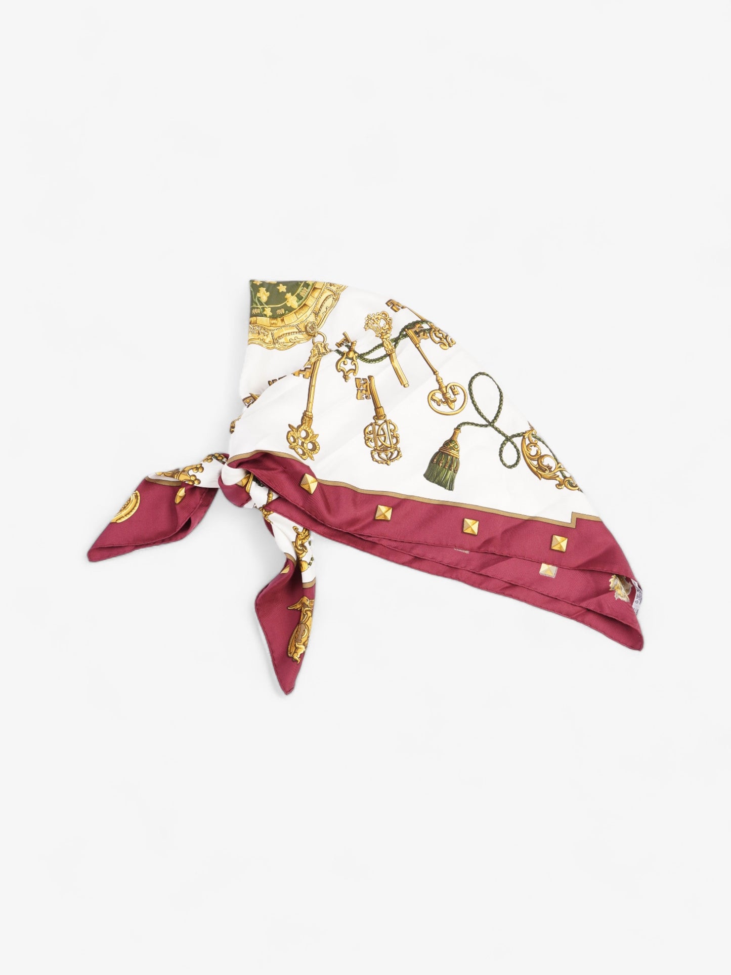 Hermes Hermès Carré 90 LES CLES Keys Scarf Burgundy / Cream / Gold Silk