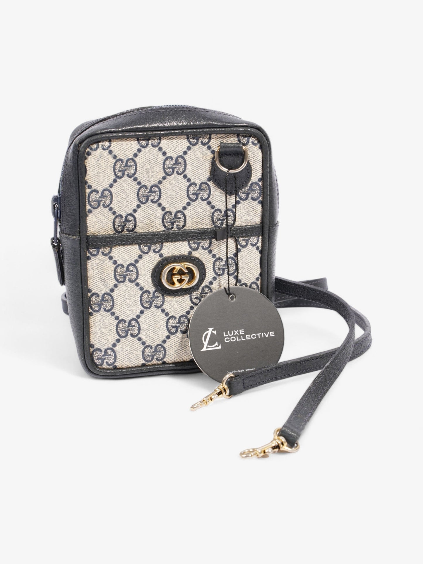 Gucci GG Supreme Shoulder Bag  Navy / Beige Leather
