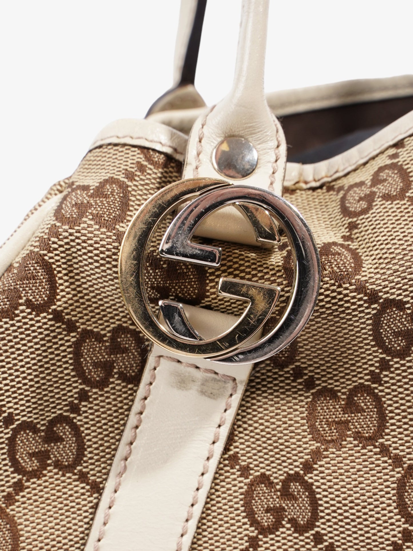 Gucci Twins Tote Beige And Ebony GG Supreme / White Canvas