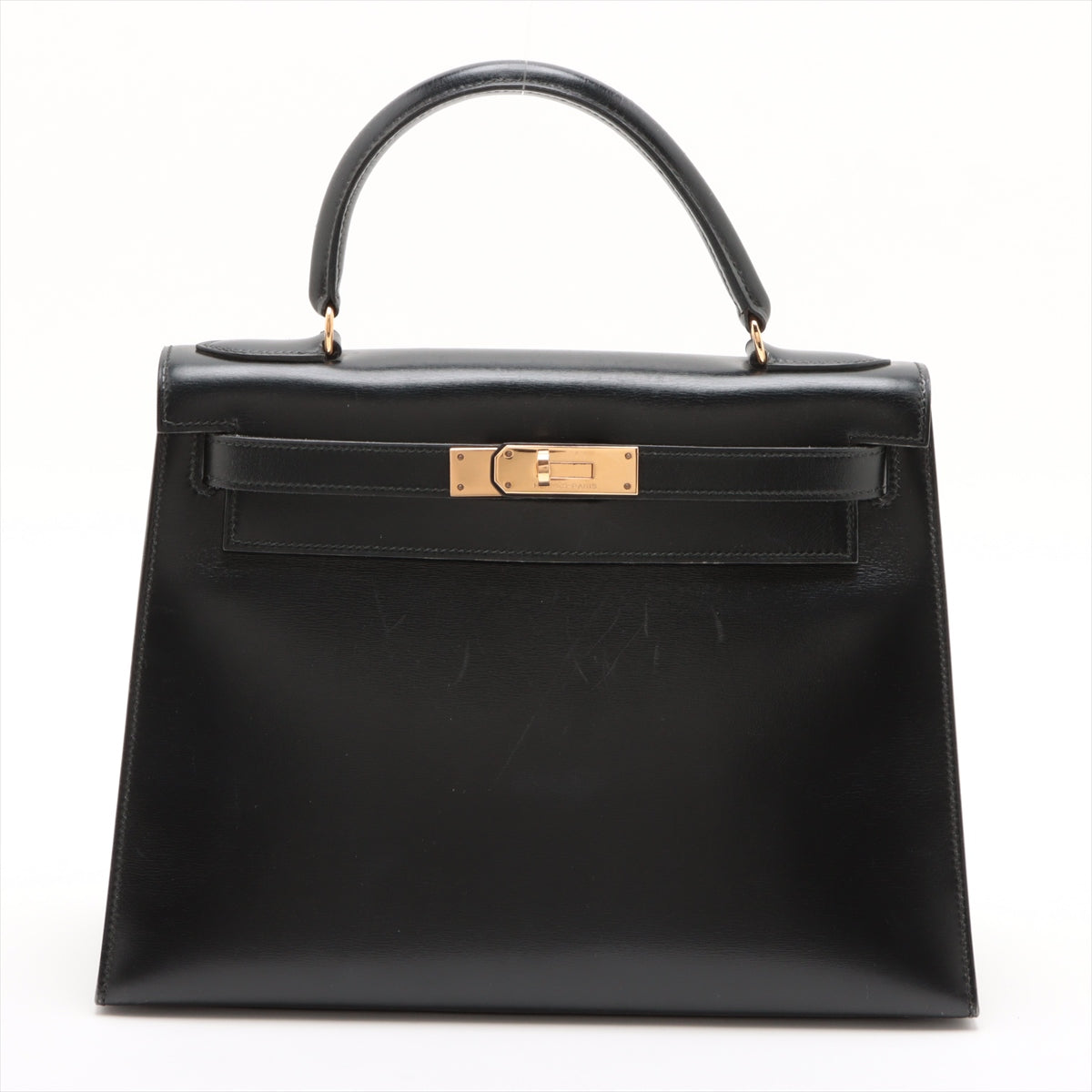 Hermes Kelly 28 Black Box Leather Circle L Stamp