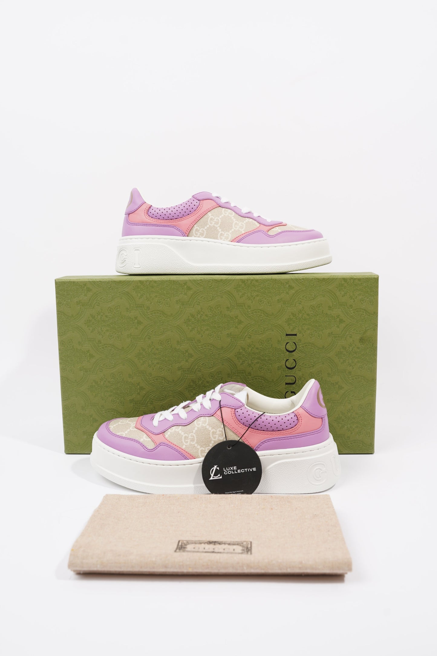 Gucci GG Supreme Monogram Pink / Beige Monogram / White Canvas EU 37.5 UK 4.5