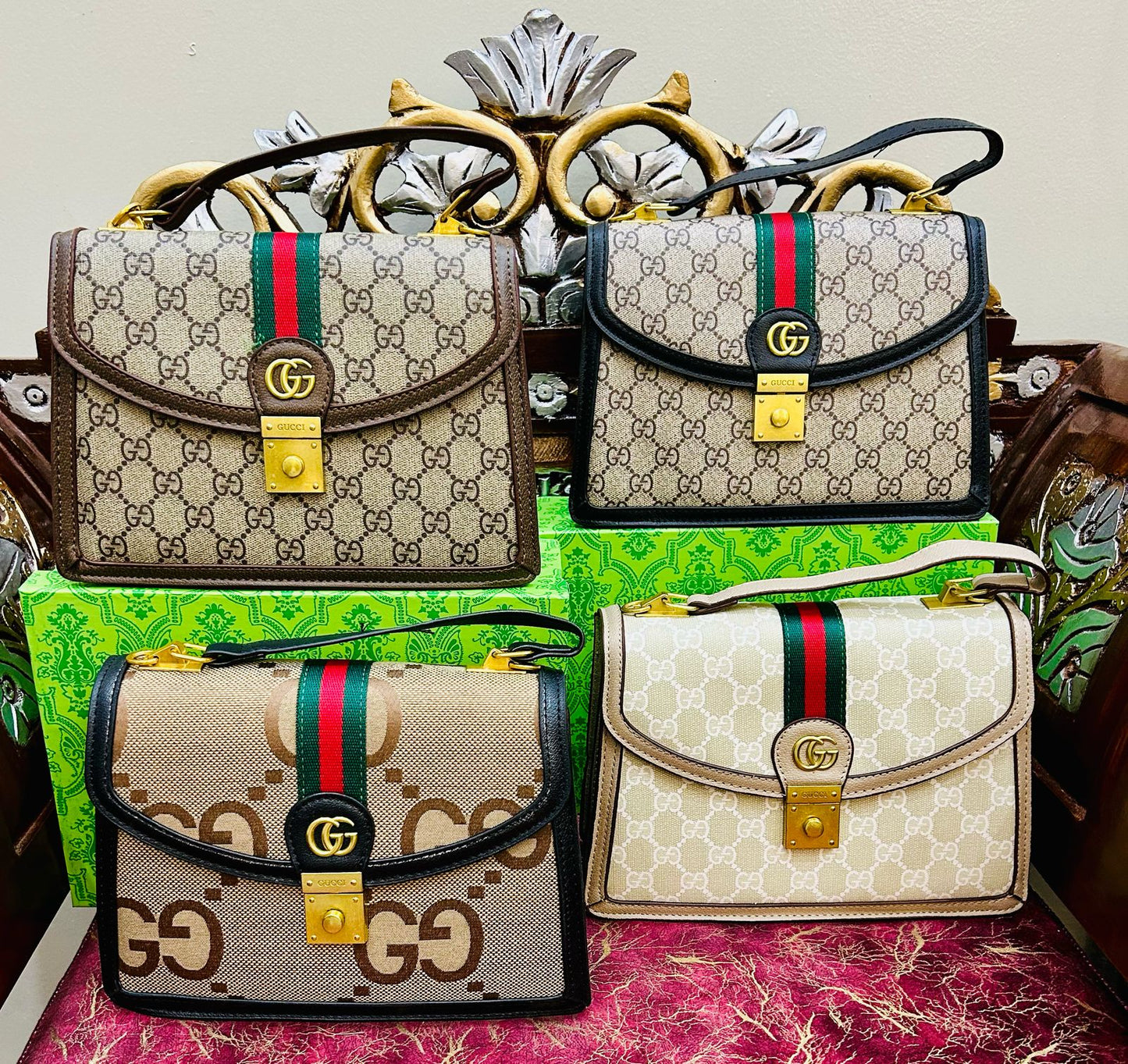 Gucci-Inspired Ophidia Bag with Long Chain and Branded Packing (Black-1)