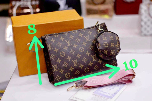 Louis Vuitton Crossbody Women Pouch – 2-Piece Set (Brown/Black)