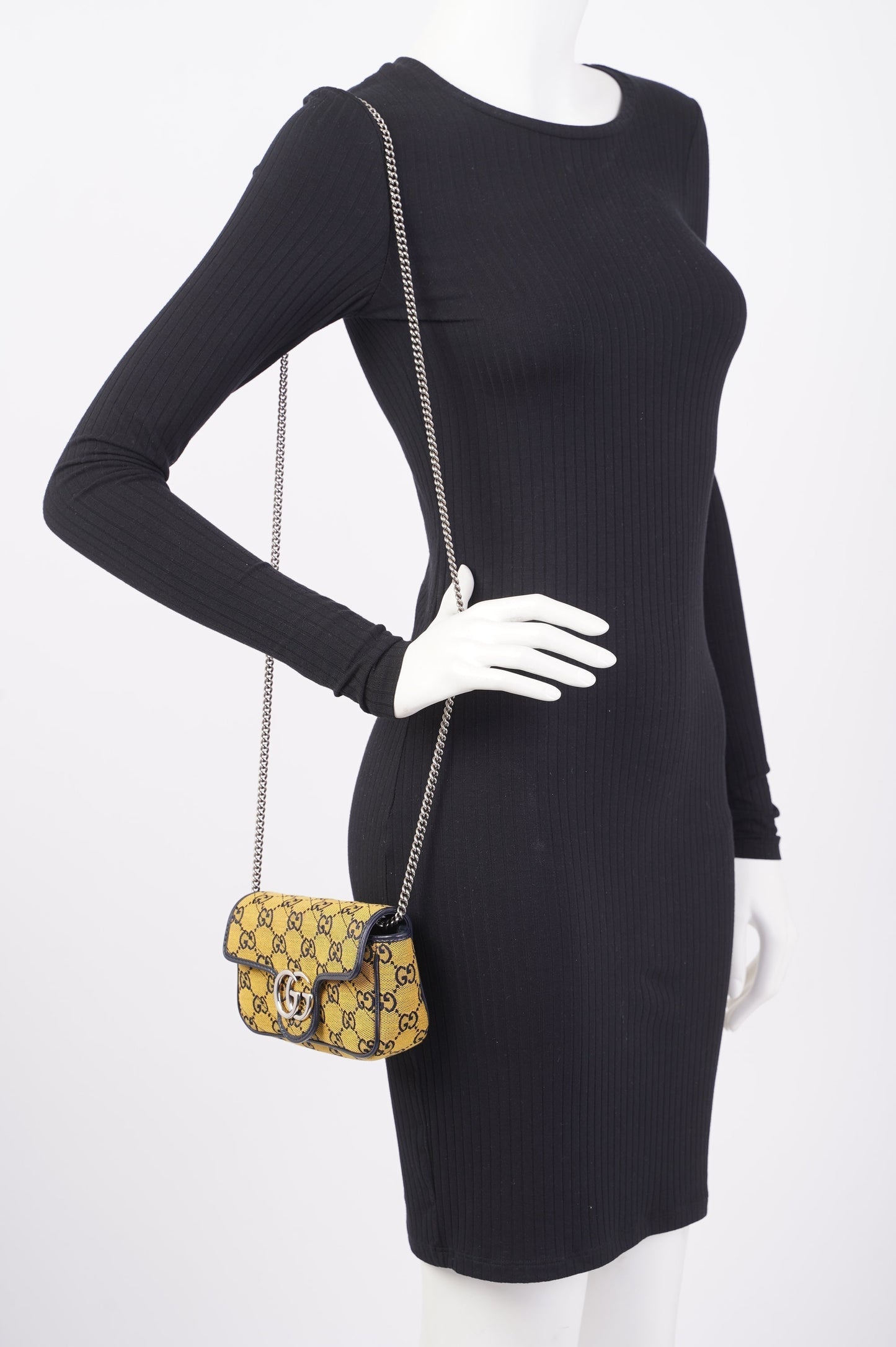 Gucci GG Marmont Flap Bag Yellow / Navy Canvas Super Mini