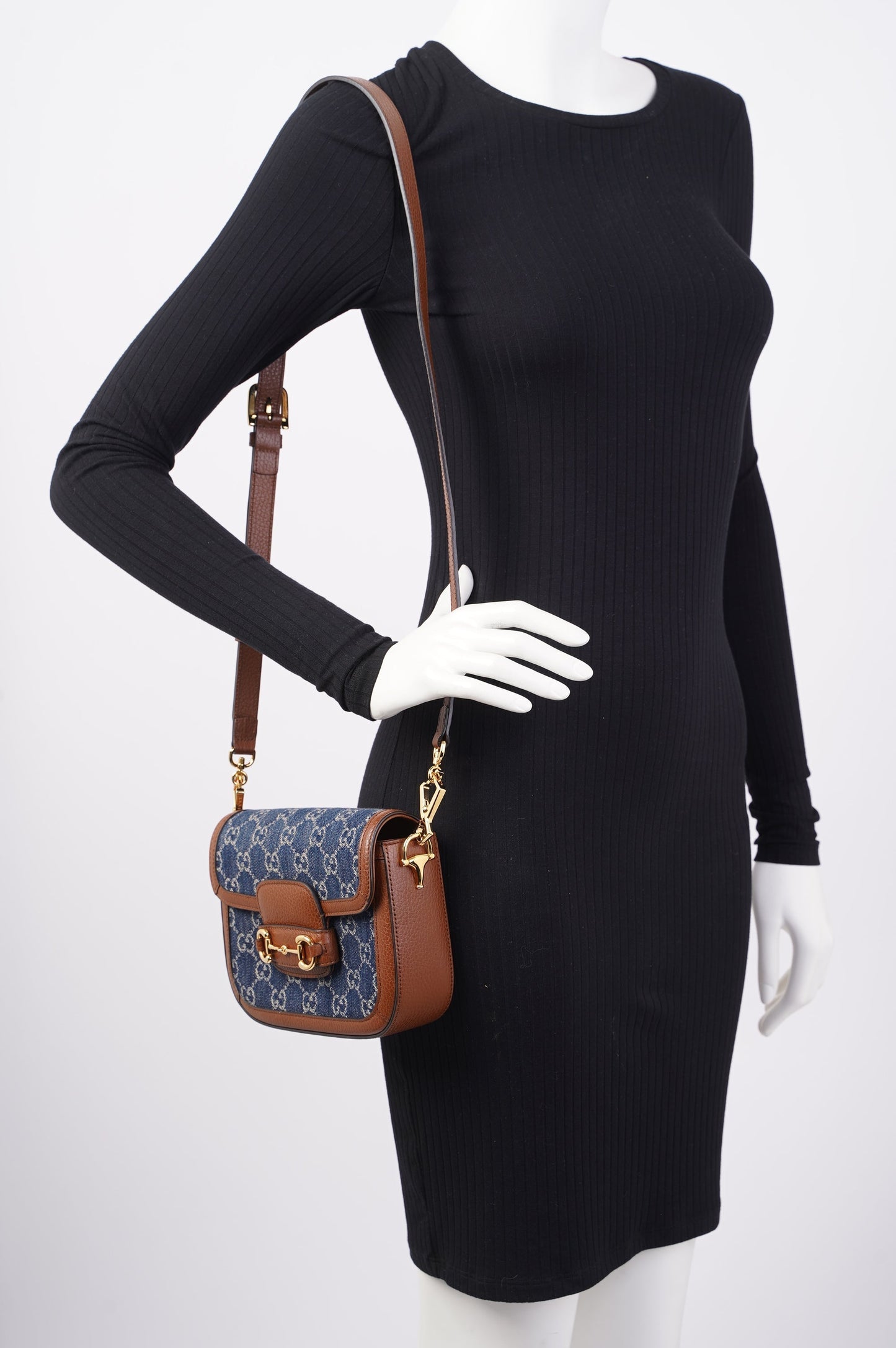 Gucci Horsebit 1955 Mini Bag Denim / Brown Leather