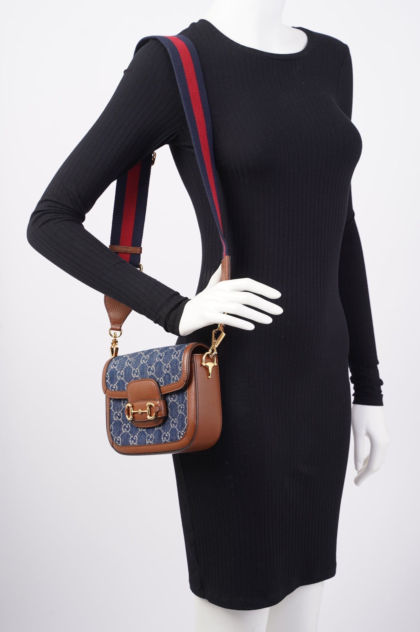 Gucci Horsebit 1955 Mini Bag Denim / Brown Leather