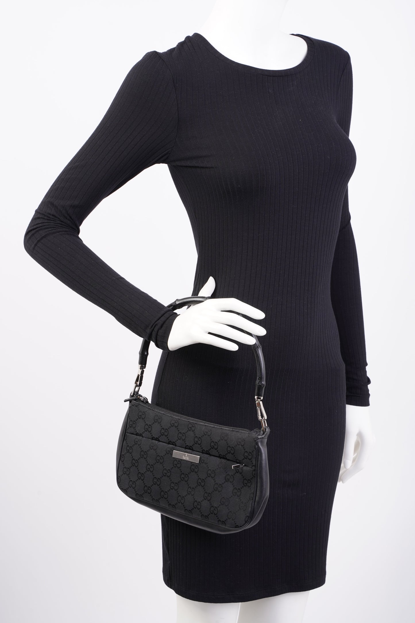 Gucci GG Bamboo Shoulder Bag Black Canvas