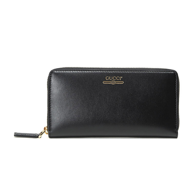 Gucci Zip Around Leather Wallet with Metallic Logo in Black