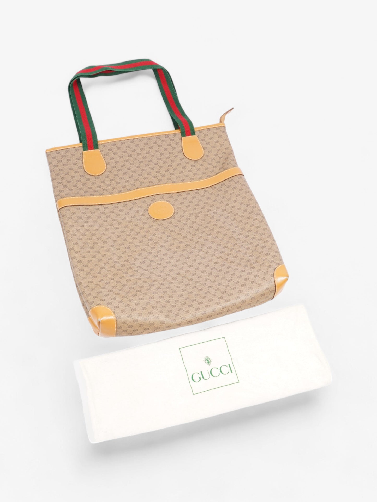 Gucci Vintage Supreme Tote Light Brown / Green And Red Web Coated Canvas