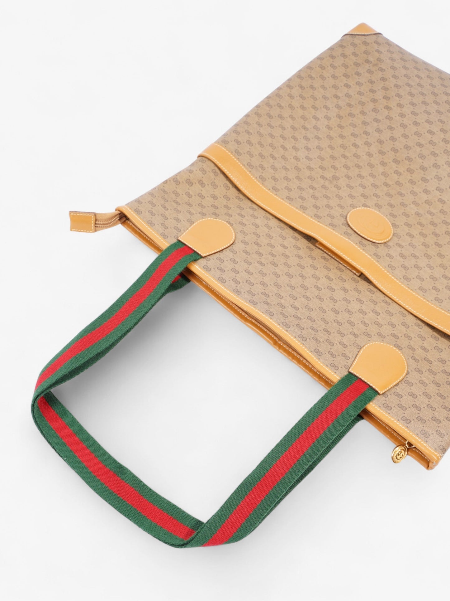 Gucci Vintage Supreme Tote Light Brown / Green And Red Web Coated Canvas