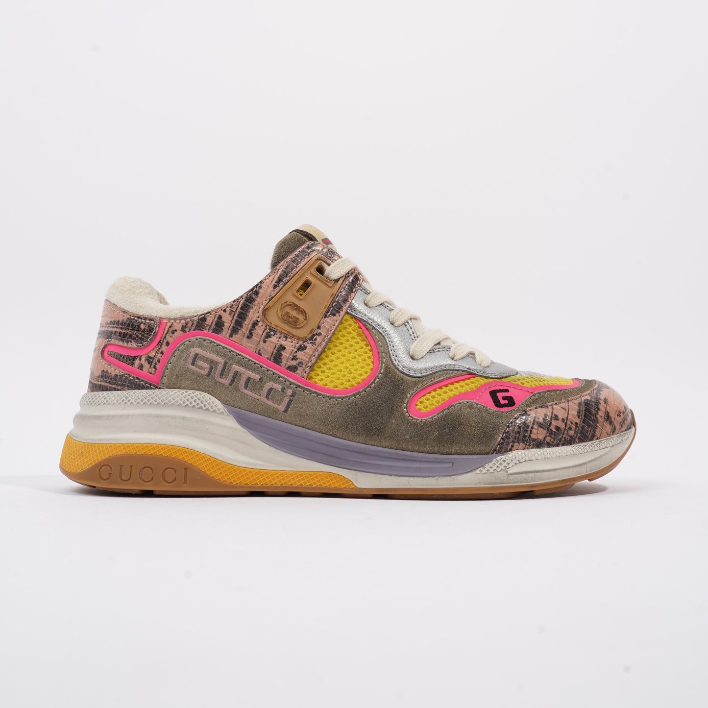 Gucci Ultrapace Sneaker Grey / Yellow / Pink Suede EU 37.5 / UK 4.5