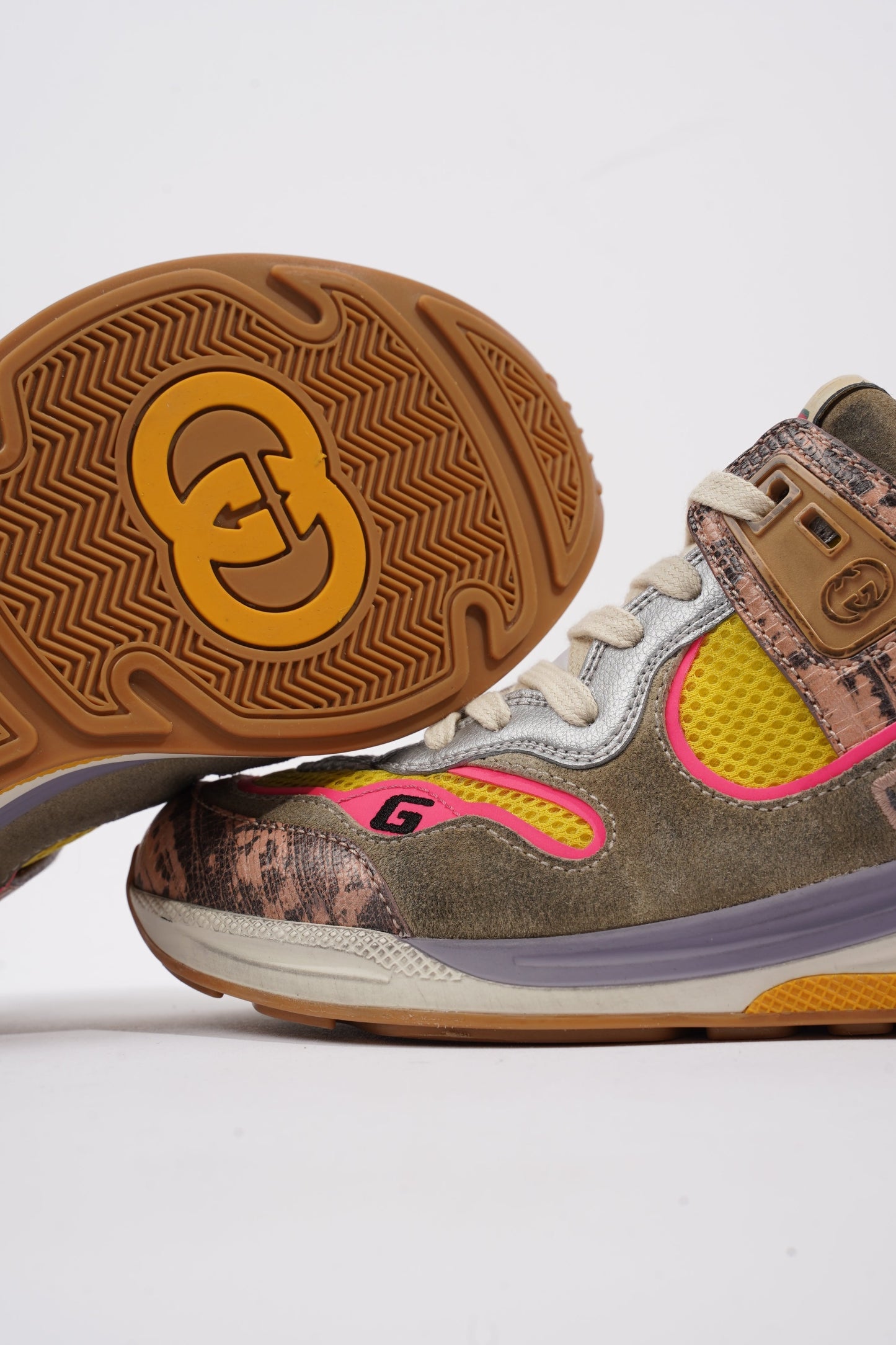 Gucci Ultrapace Sneaker Grey / Yellow / Pink Suede EU 37.5 / UK 4.5